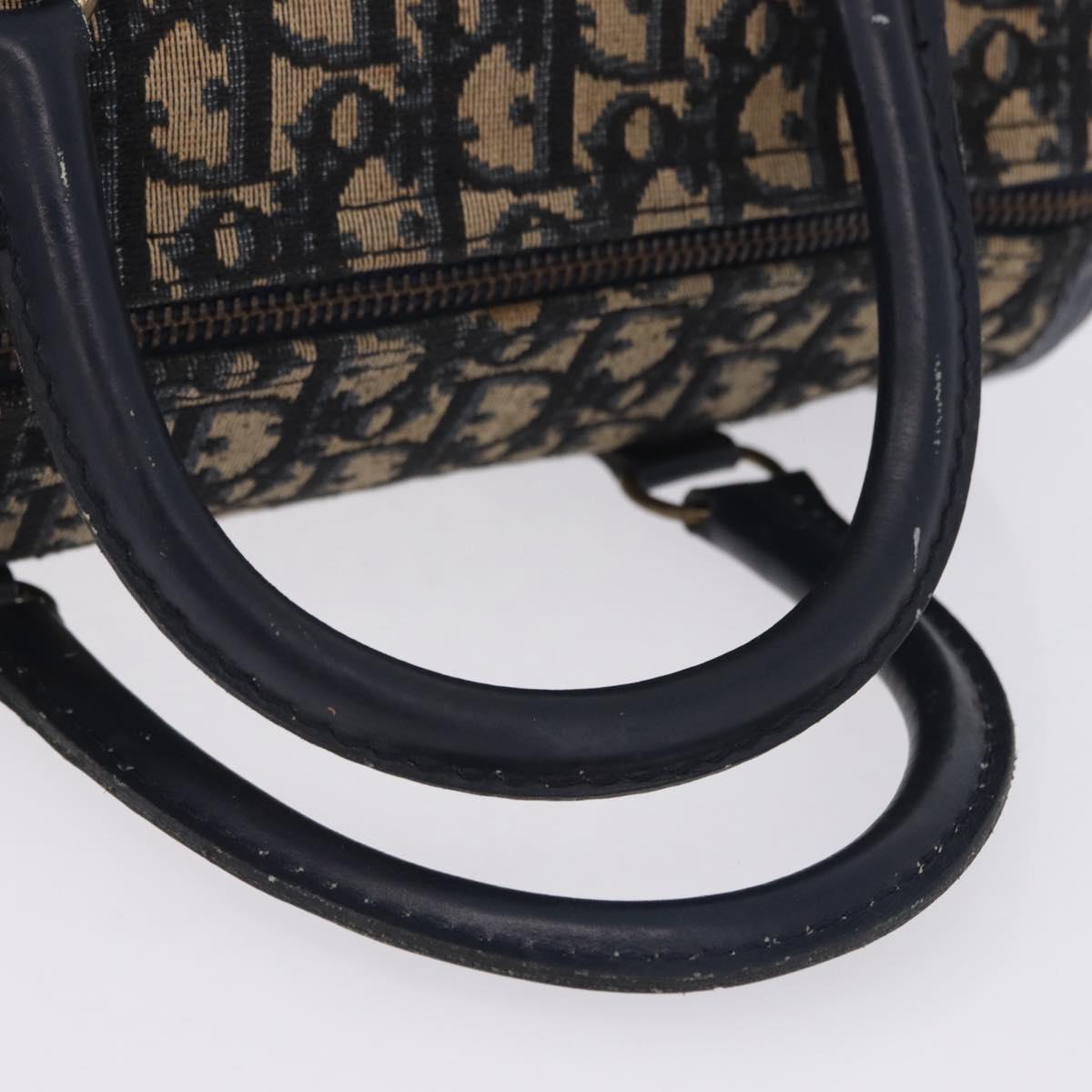 Christian Dior Trotter Canvas Hand Bag Navy Gold Auth 203227