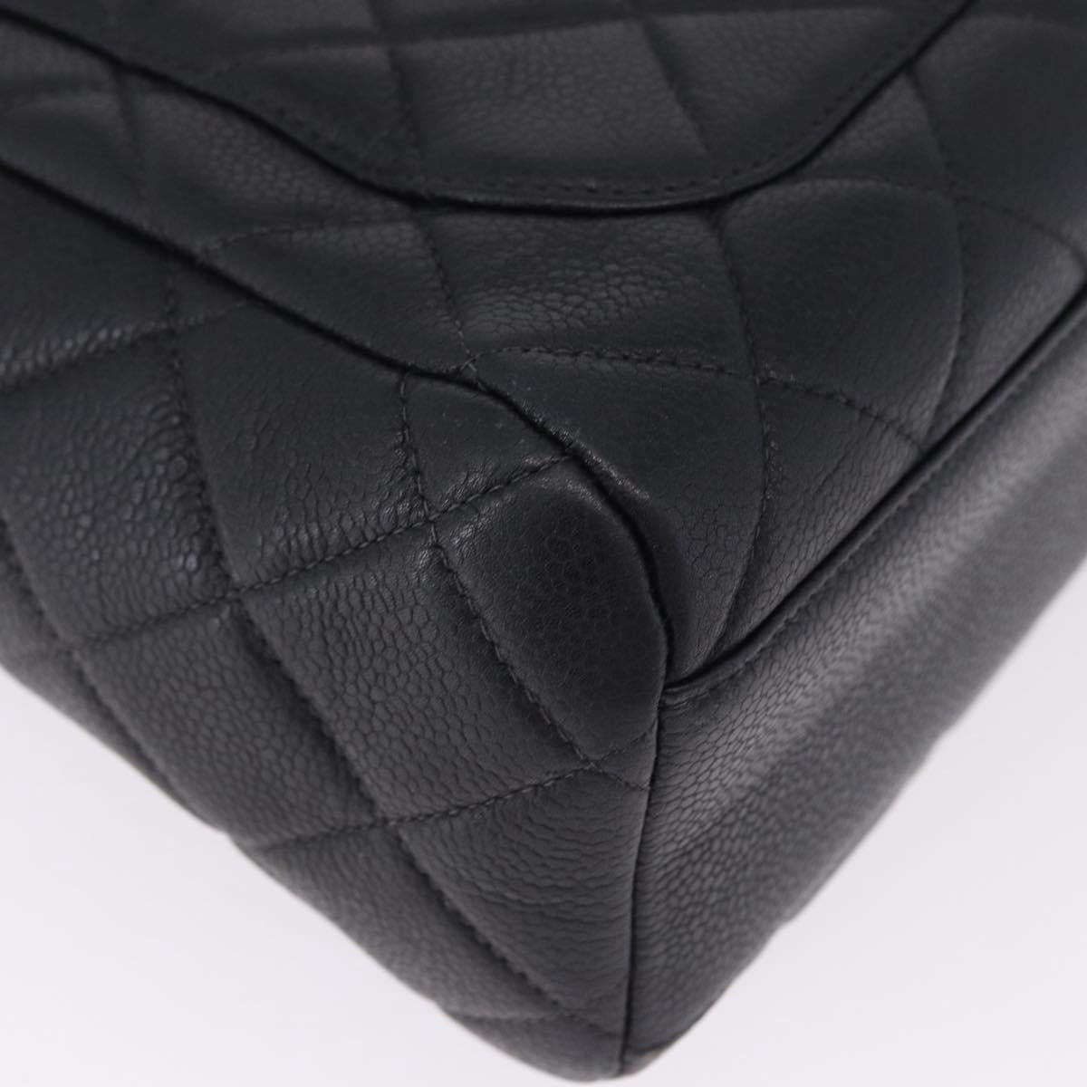CHANEL Matelasse Turn Lock Shoulder Bag Caviar Skin Black Gold CC Auth 203228V