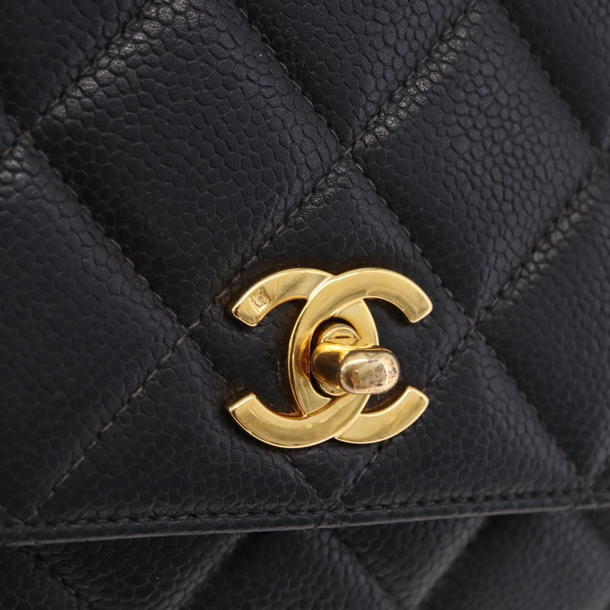 CHANEL Matelasse Turn Lock Shoulder Bag Caviar Skin Black Gold CC Auth 203228V