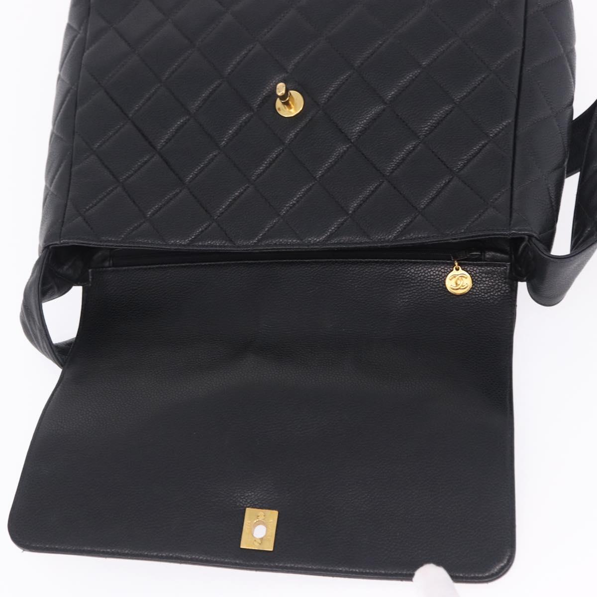 CHANEL Matelasse Turn Lock Shoulder Bag Caviar Skin Black Gold CC Auth 203228V