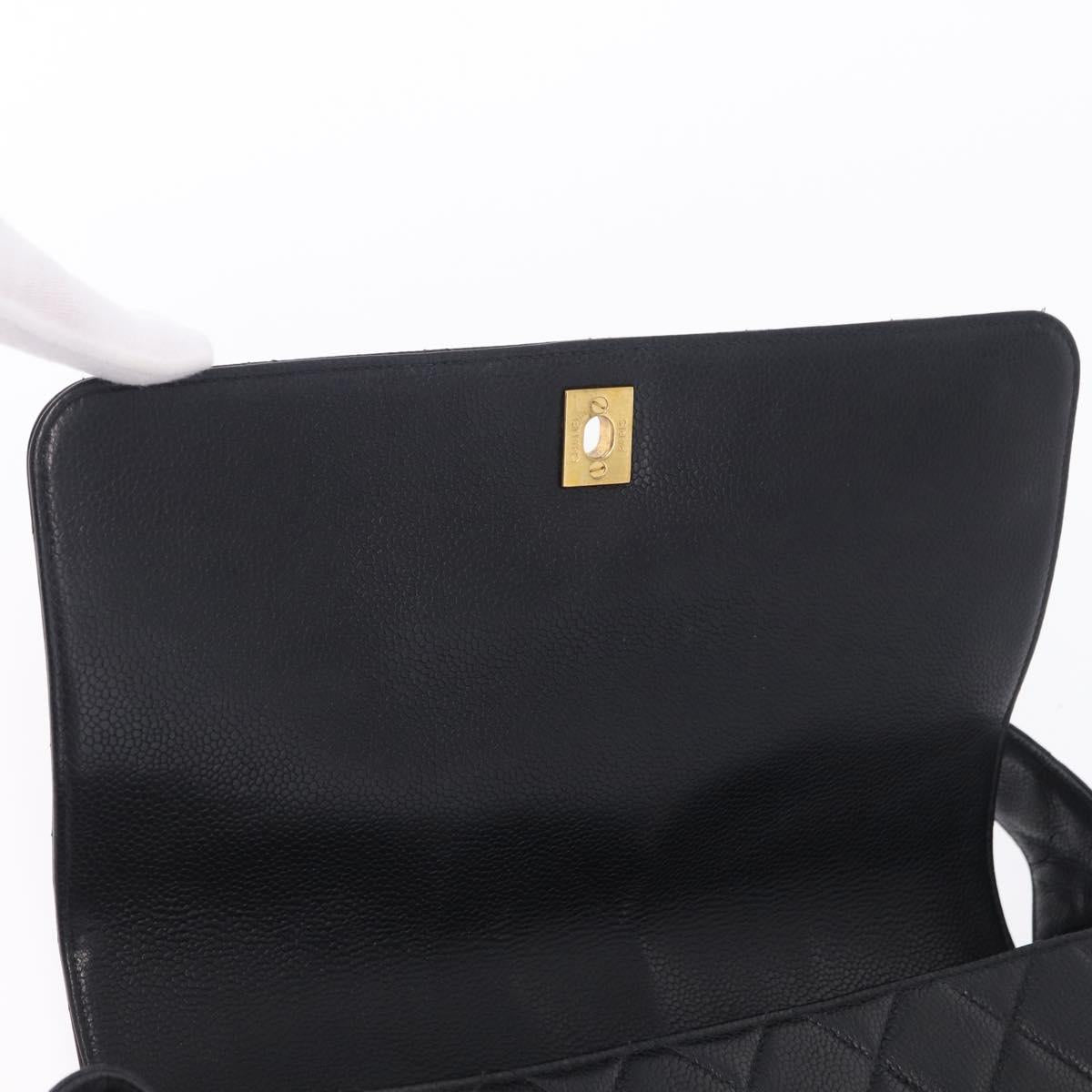 CHANEL Matelasse Turn Lock Shoulder Bag Caviar Skin Black Gold CC Auth 203228V