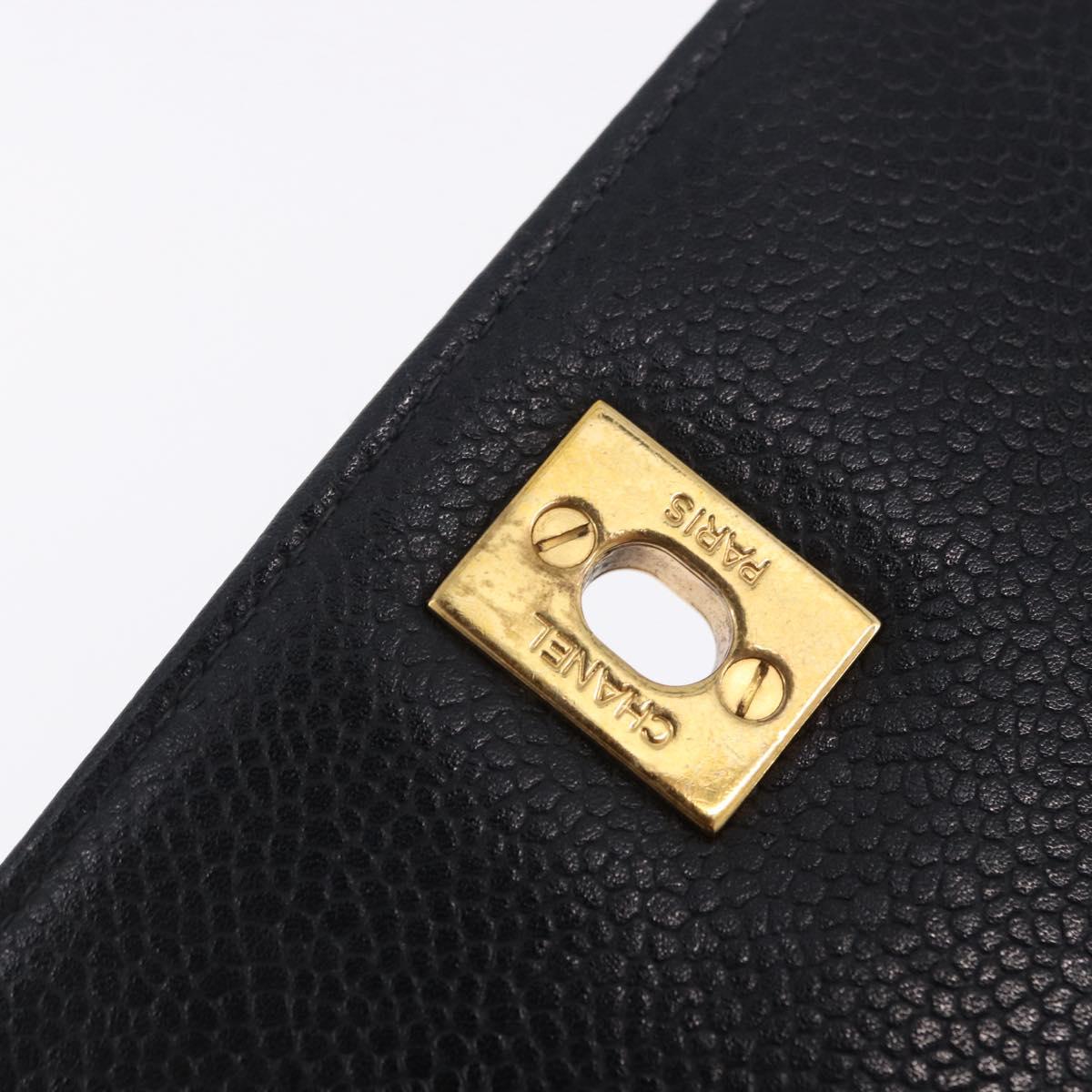 CHANEL Matelasse Turn Lock Shoulder Bag Caviar Skin Black Gold CC Auth 203228V
