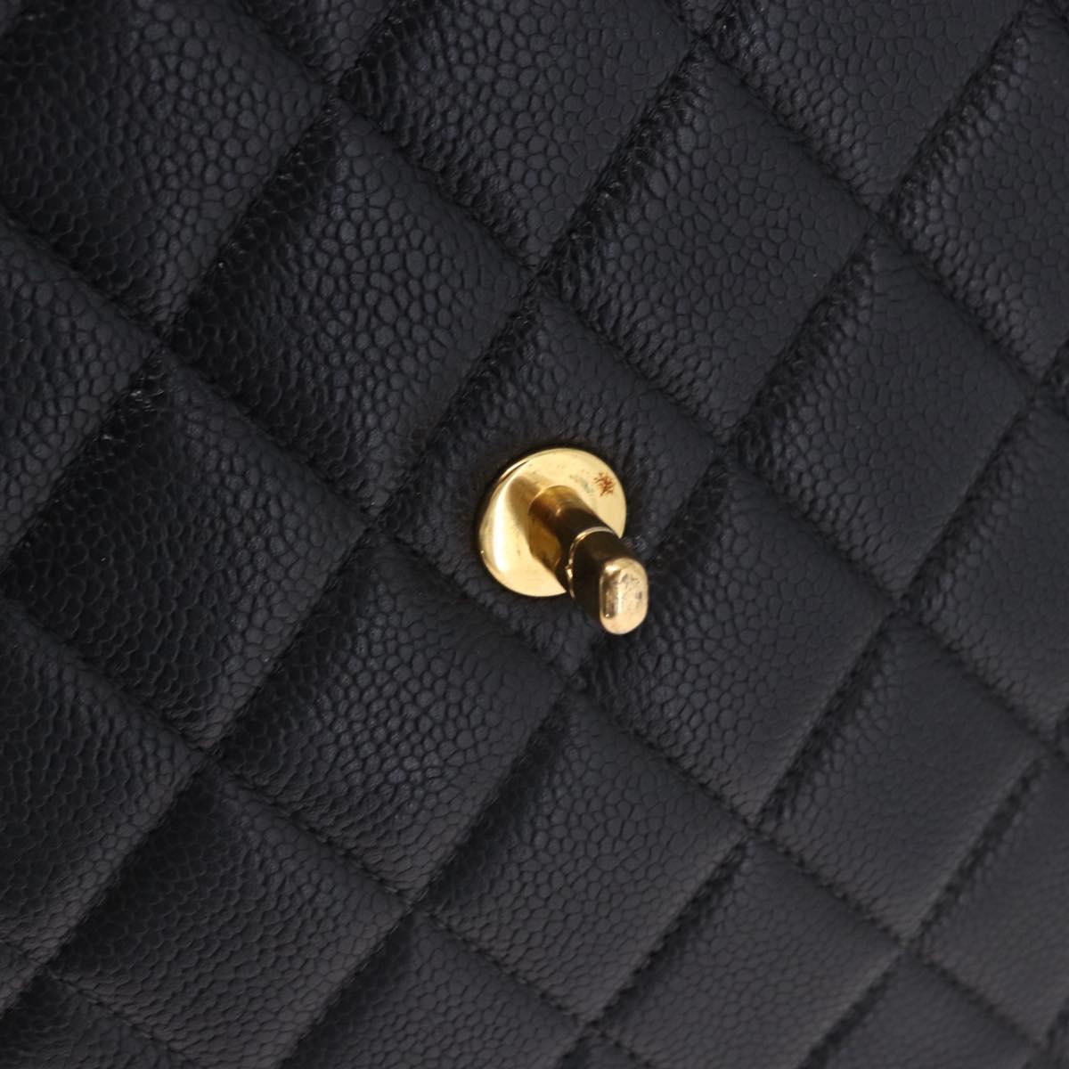 CHANEL Matelasse Turn Lock Shoulder Bag Caviar Skin Black Gold CC Auth 203228V