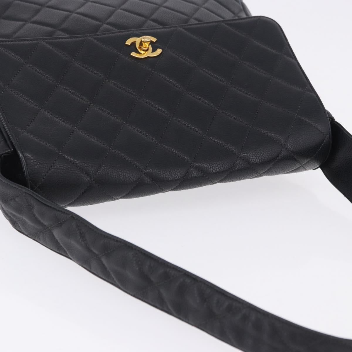 CHANEL Matelasse Turn Lock Shoulder Bag Caviar Skin Black Gold CC Auth 203228V