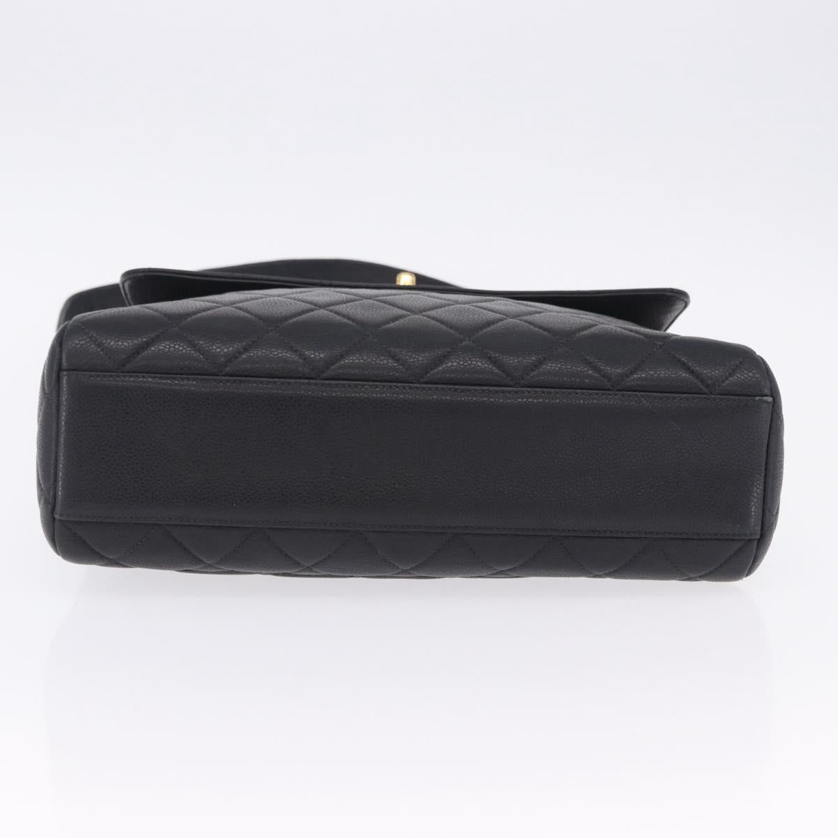 CHANEL Matelasse Turn Lock Shoulder Bag Caviar Skin Black Gold CC Auth 203228V