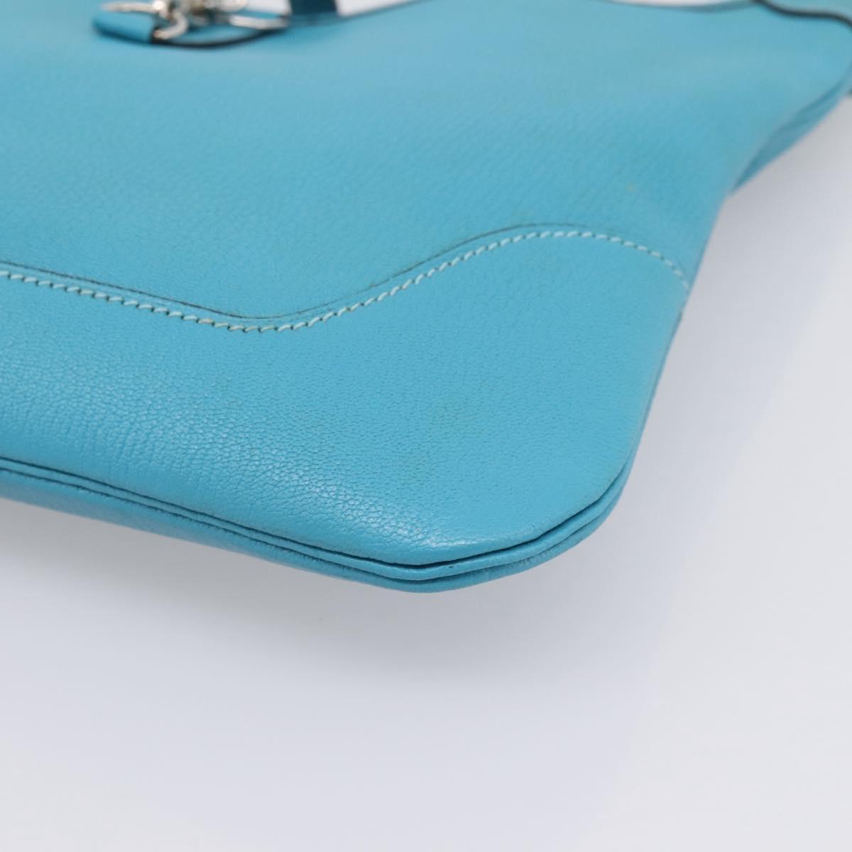 HERMES Trim 31 Shoulder Bag Leather Light Blue Silver Auth 203229V