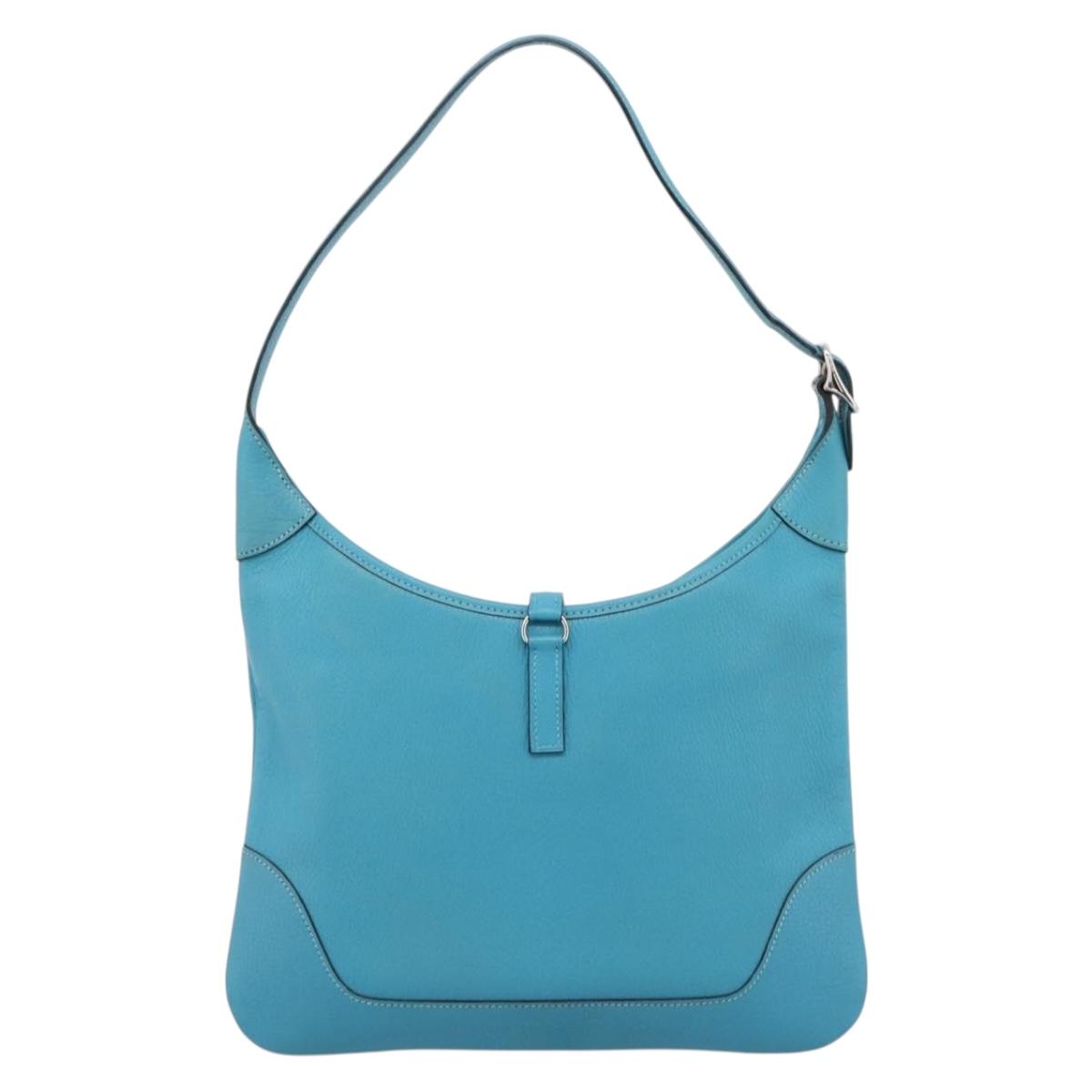 HERMES Trim 31 Shoulder Bag Leather Light Blue Silver Auth 203229V