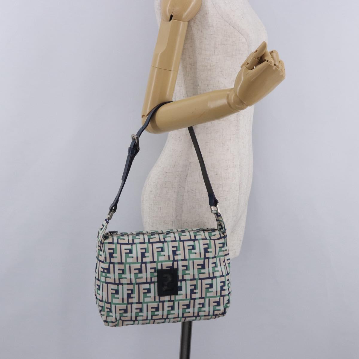 FENDI Zucca Canvas Mamma Baguette Shoulder Bag Multicolor Silver Auth 203230M