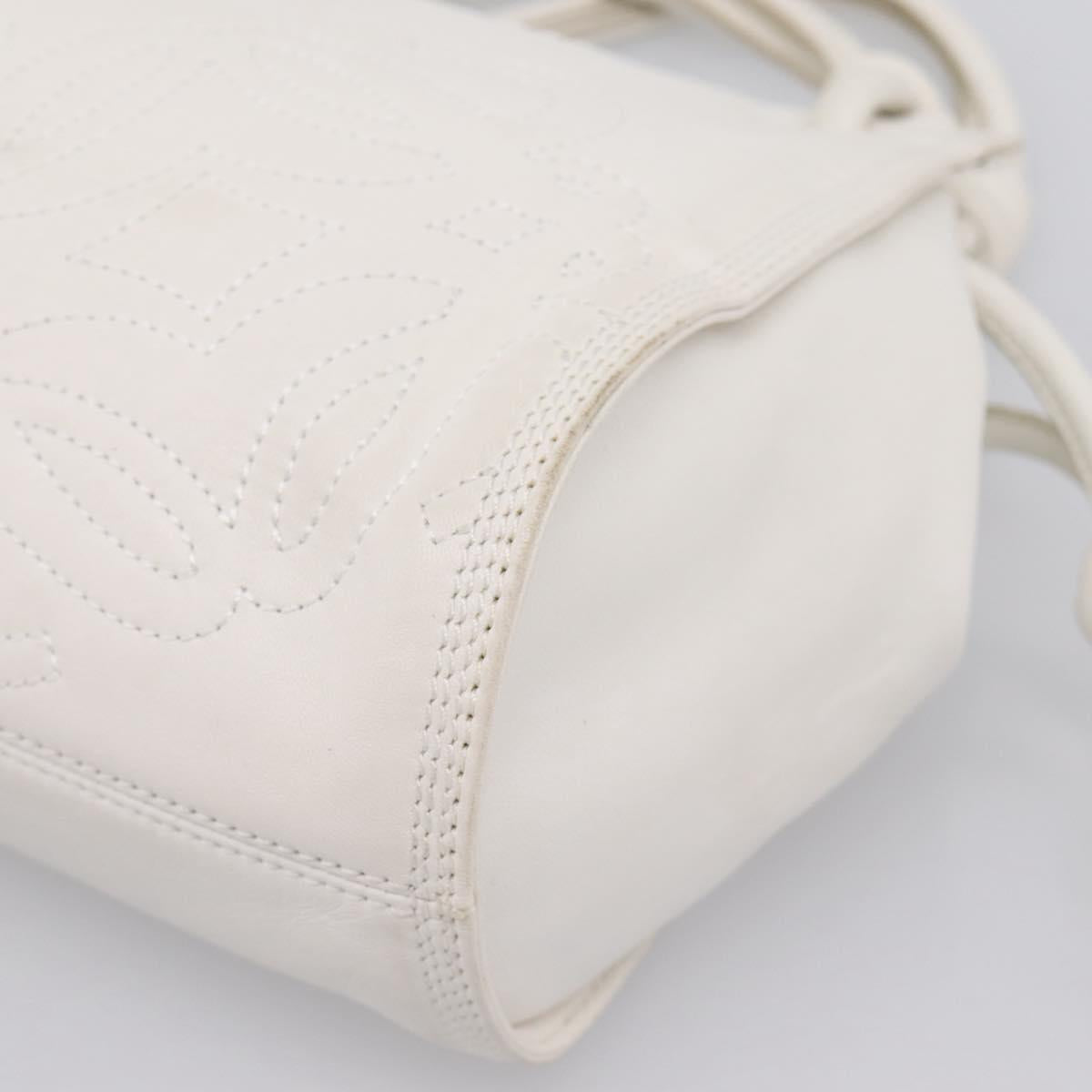 LOEWE Hand Bag Leather White Silver Auth 203231A