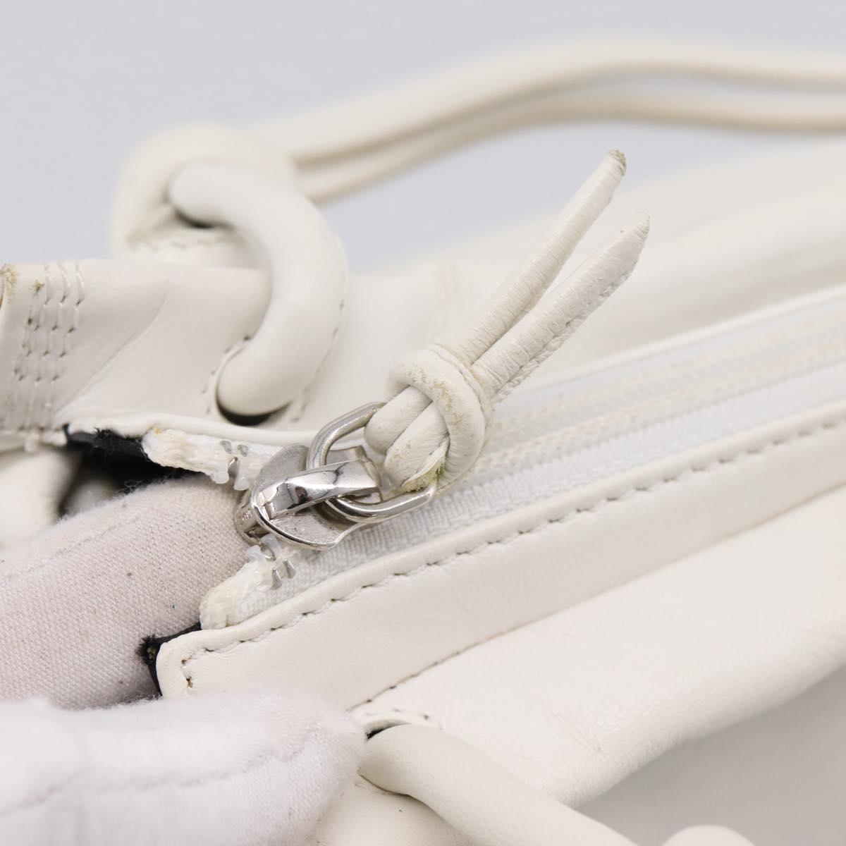 LOEWE Hand Bag Leather White Silver Auth 203231A
