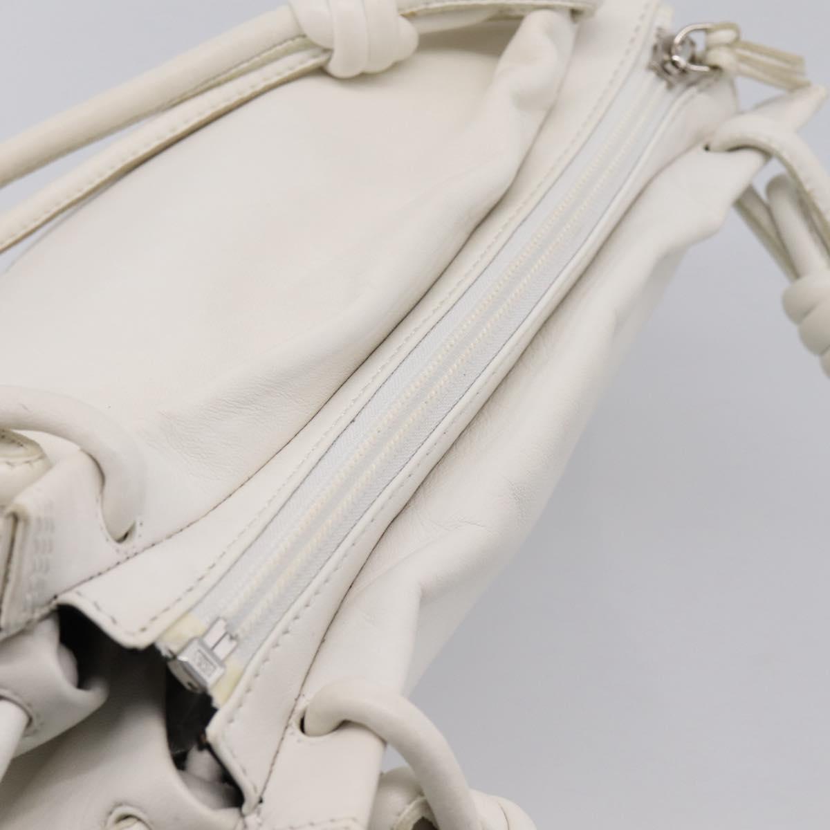 LOEWE Hand Bag Leather White Silver Auth 203231A