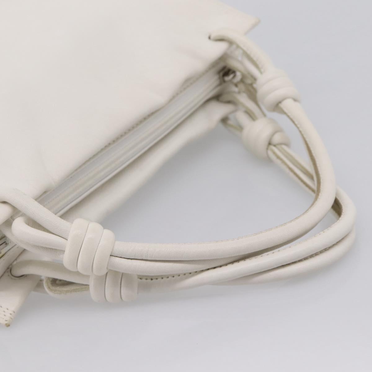 LOEWE Hand Bag Leather White Silver Auth 203231A
