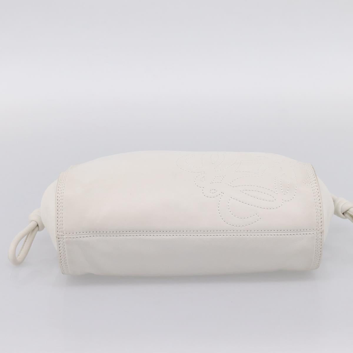 LOEWE Hand Bag Leather White Silver Auth 203231A