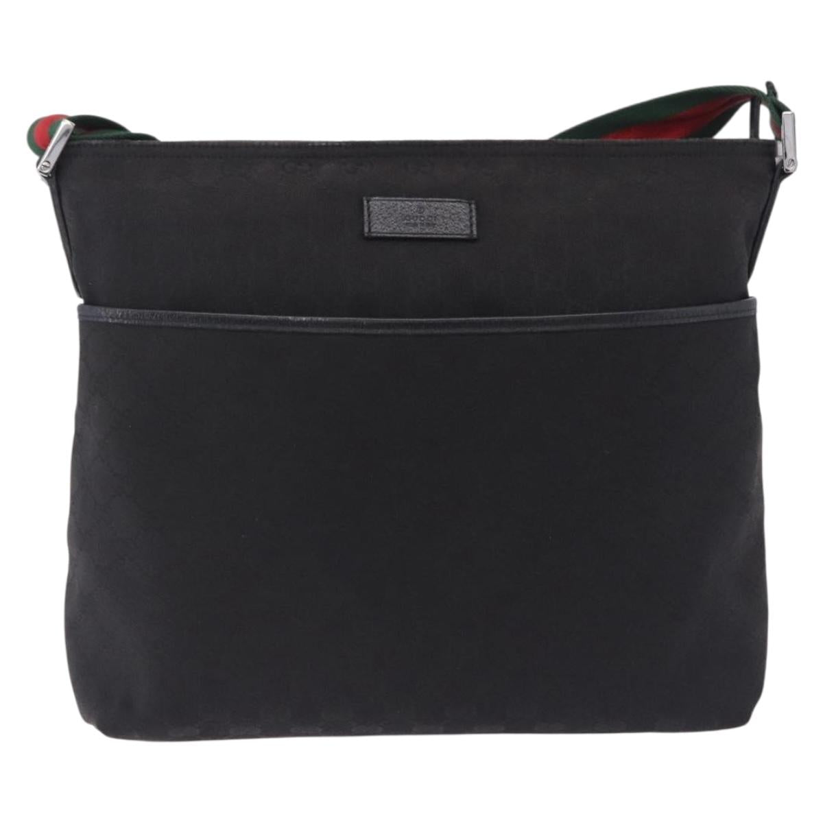 GUCCI GG Canvas Web Sherry Line Shoulder Bag Black Silver 189751 Auth 203232A