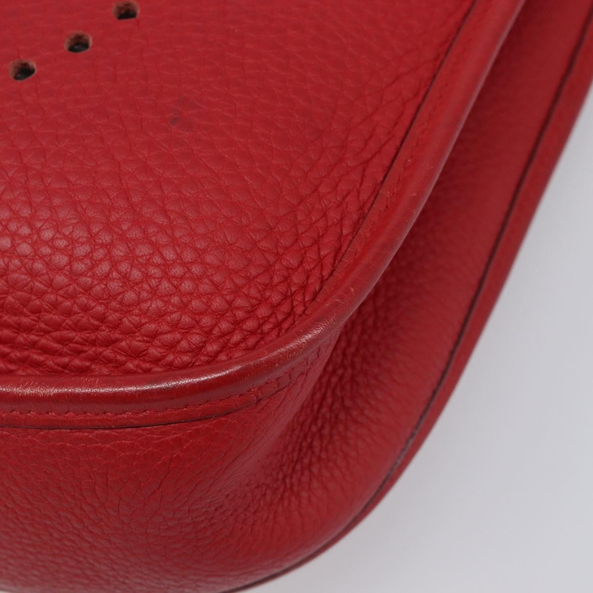 HERMES Evelyn 2 PM Shoulder Bag Taurillon Clemence Red Silver Auth 203233V