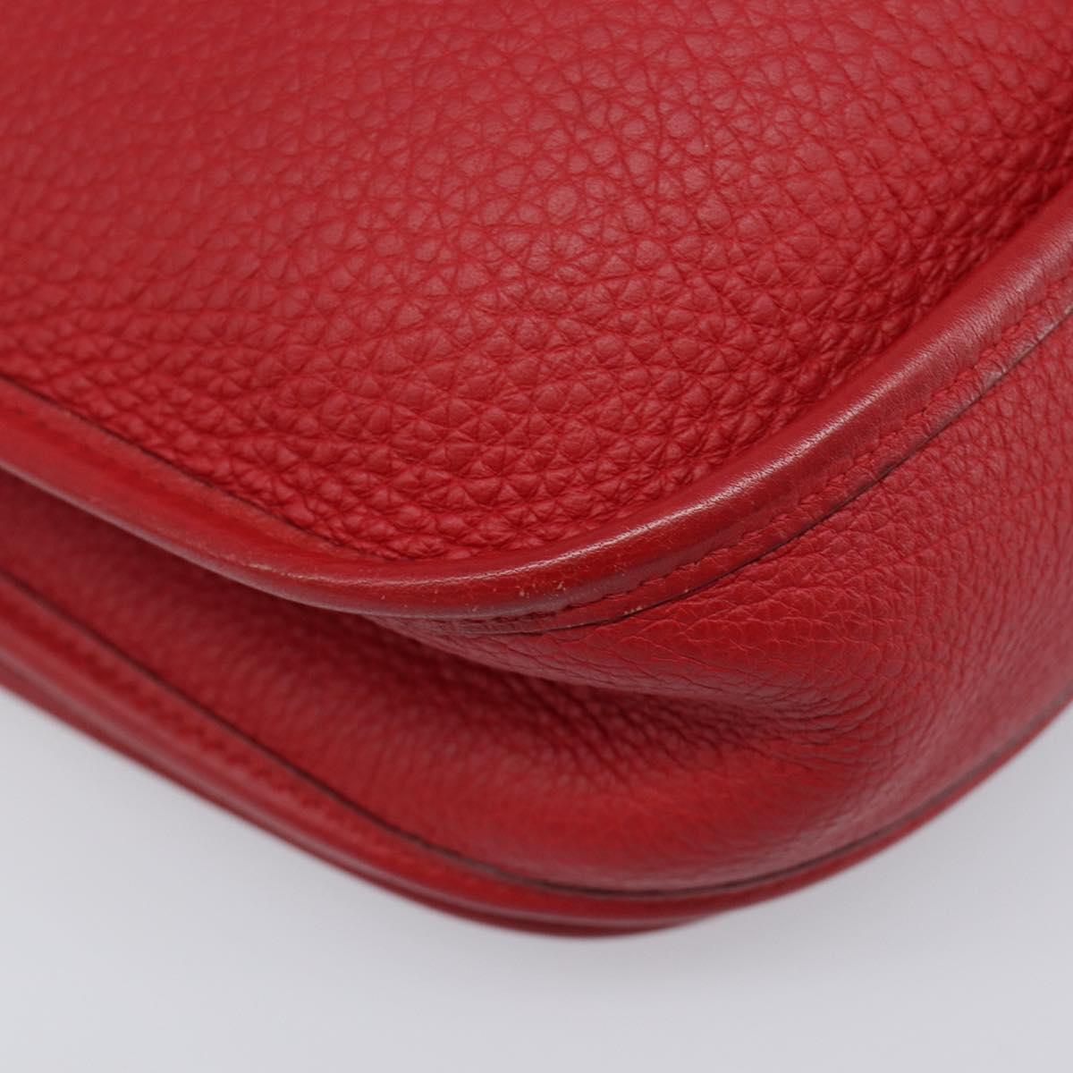 HERMES Evelyn 2 PM Shoulder Bag Taurillon Clemence Red Silver Auth 203233V