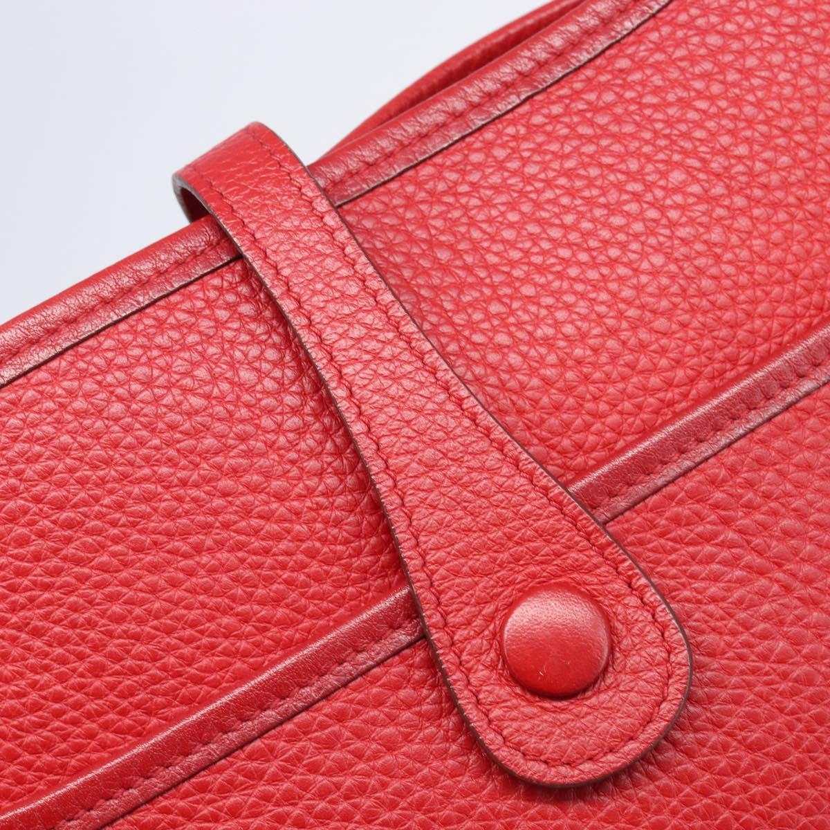 HERMES Evelyn 2 PM Shoulder Bag Taurillon Clemence Red Silver Auth 203233V