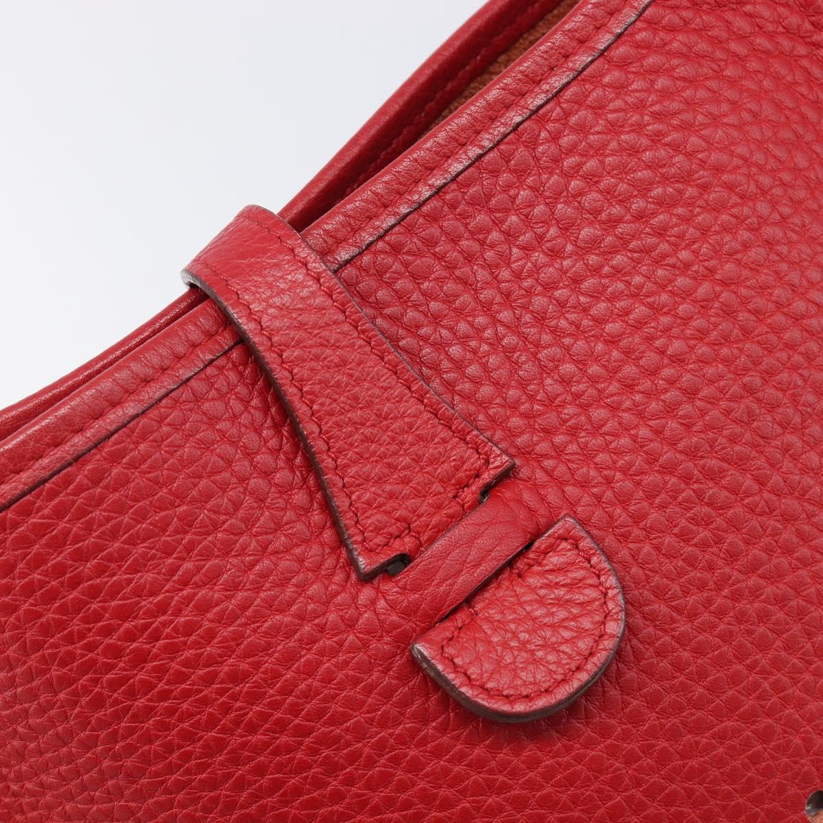HERMES Evelyn 2 PM Shoulder Bag Taurillon Clemence Red Silver Auth 203233V