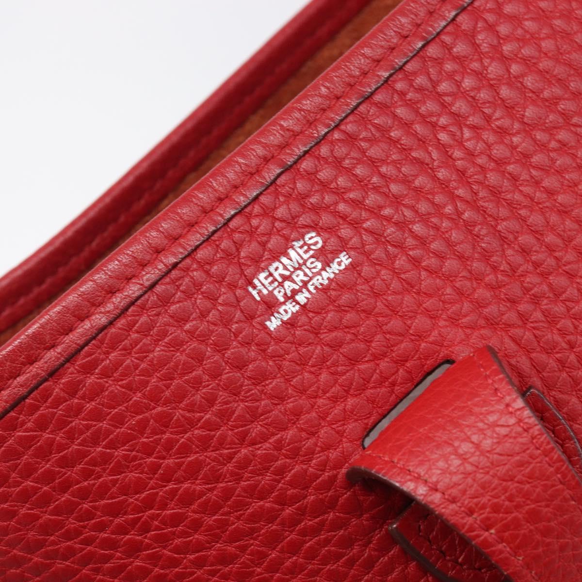 HERMES Evelyn 2 PM Shoulder Bag Taurillon Clemence Red Silver Auth 203233V