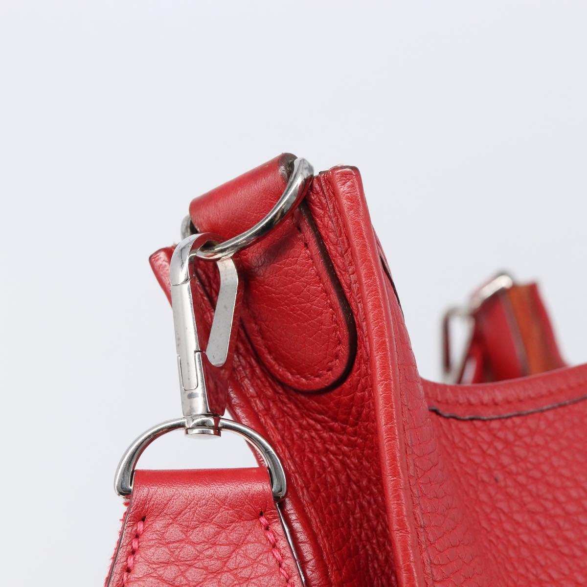 HERMES Evelyn 2 PM Shoulder Bag Taurillon Clemence Red Silver Auth 203233V