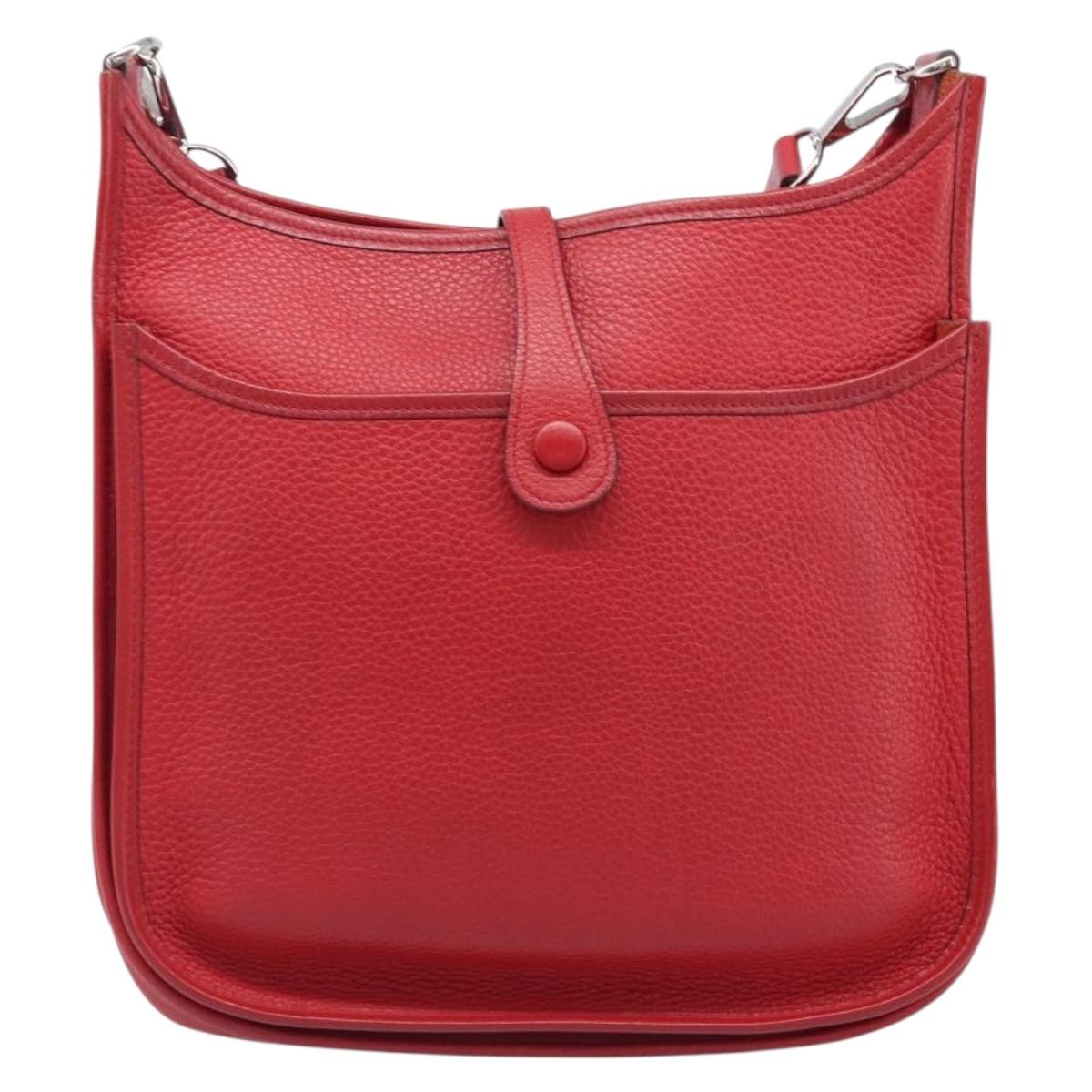 HERMES Evelyn 2 PM Shoulder Bag Taurillon Clemence Red Silver Auth 203233V