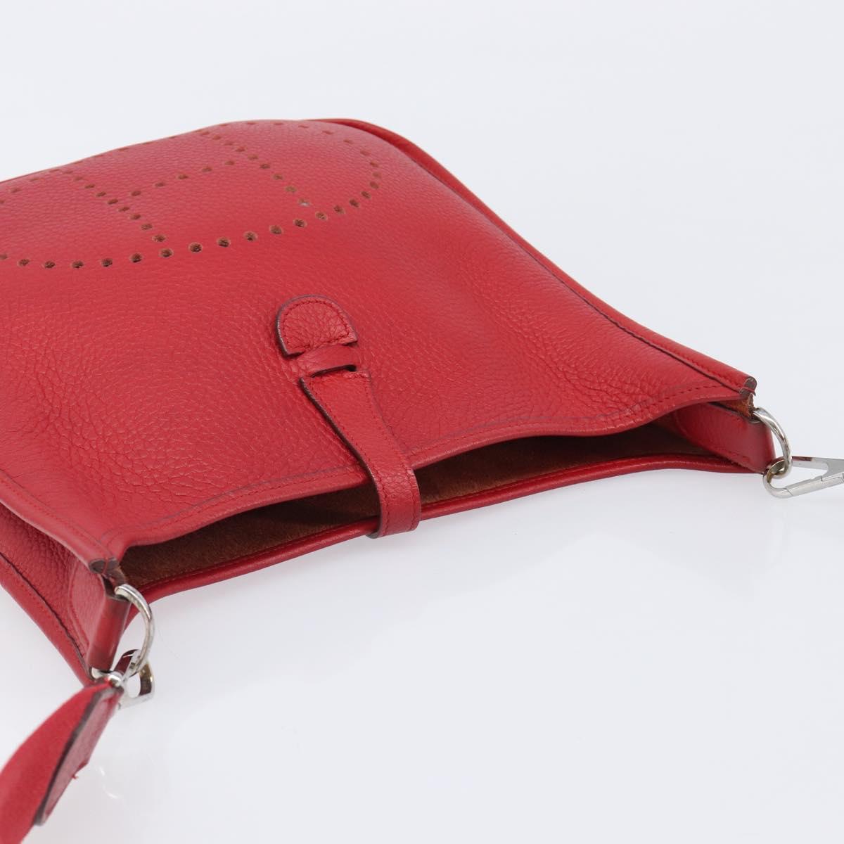 HERMES Evelyn 2 PM Shoulder Bag Taurillon Clemence Red Silver Auth 203233V