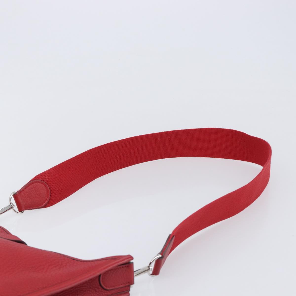 HERMES Evelyn 2 PM Shoulder Bag Taurillon Clemence Red Silver Auth 203233V