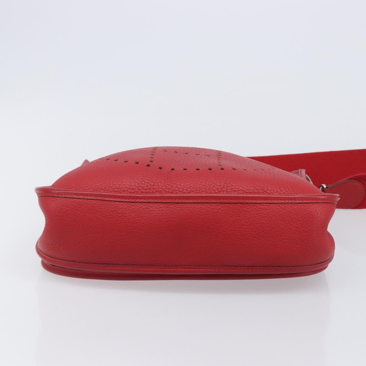 HERMES Evelyn 2 PM Shoulder Bag Taurillon Clemence Red Silver Auth 203233V
