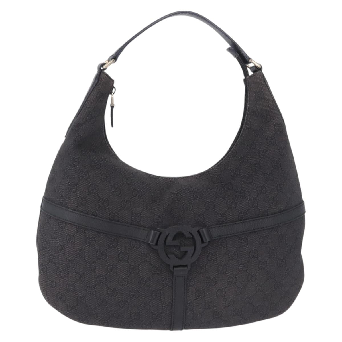 GUCCI GG Canvas Shoulder Bag Outlet Black Gold 257292 Auth 203234A