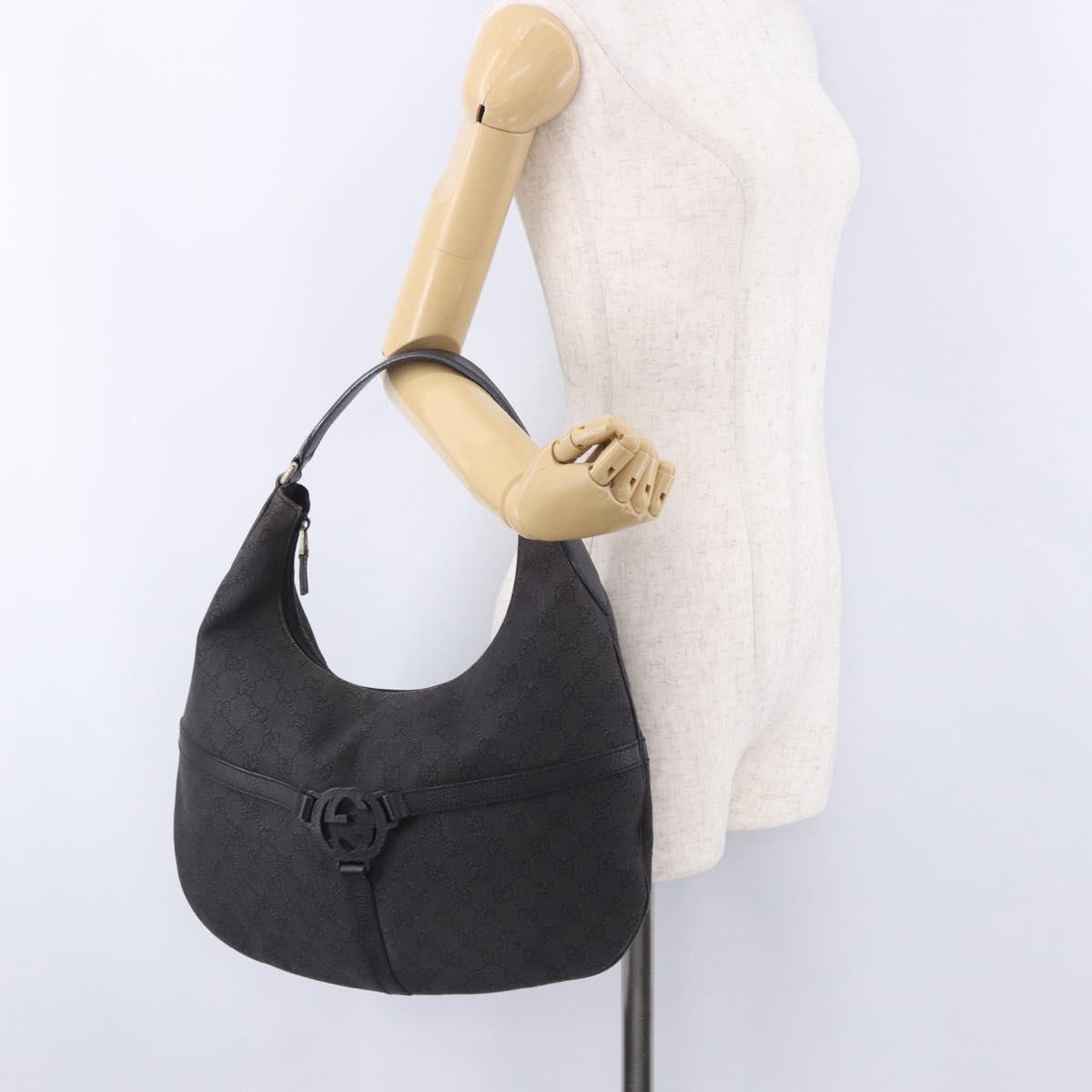 GUCCI GG Canvas Shoulder Bag Outlet Black Gold 257292 Auth 203234A