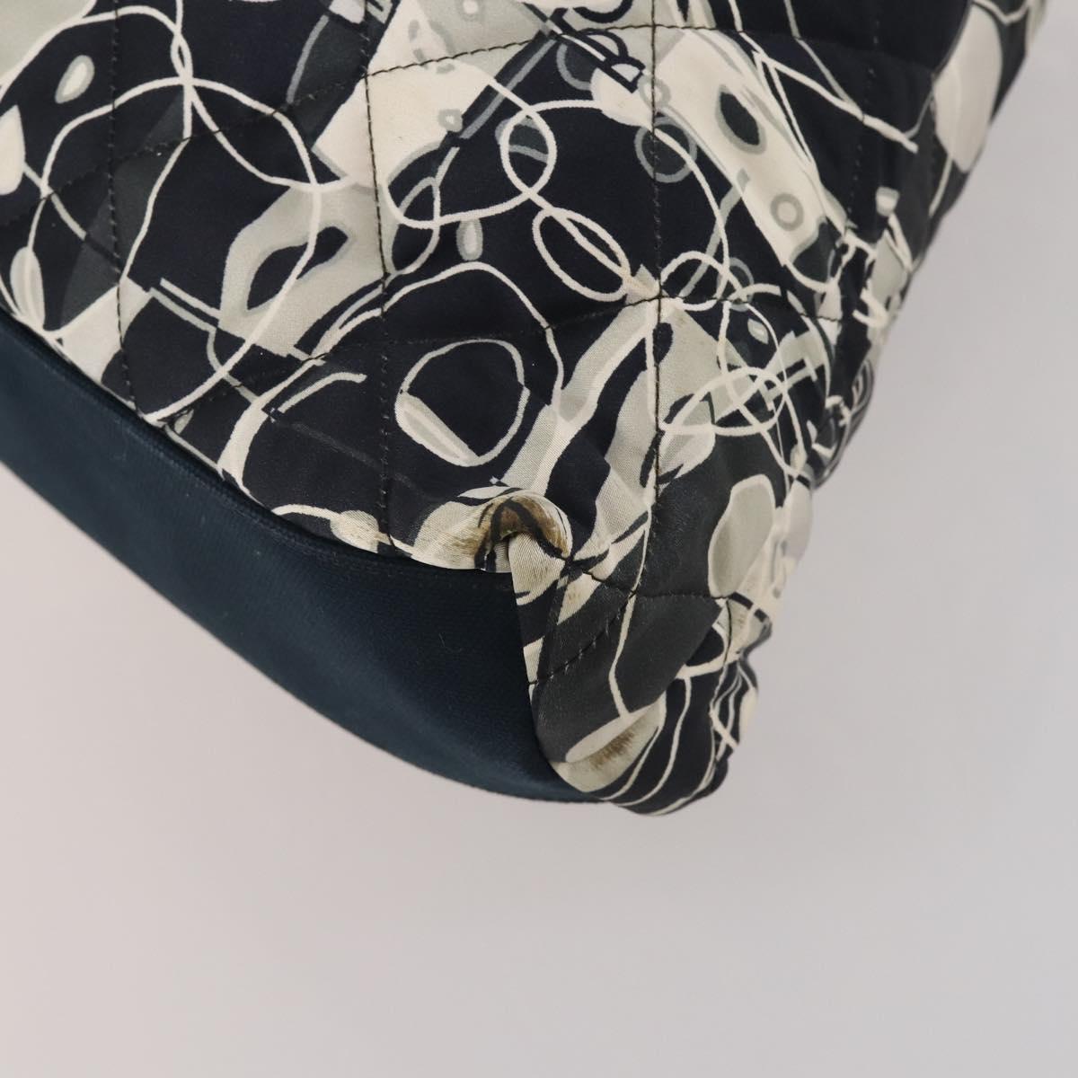 CHANEL Chain Tote Bag Nylon Black Silver CC Auth 203235A