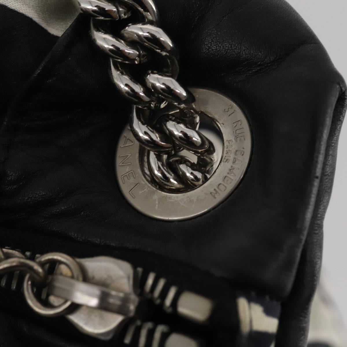 CHANEL Chain Tote Bag Nylon Black Silver CC Auth 203235A