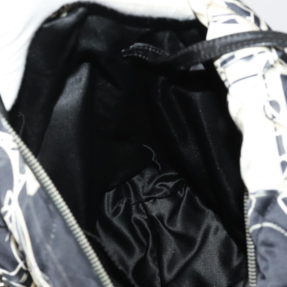 CHANEL Chain Tote Bag Nylon Black Silver CC Auth 203235A