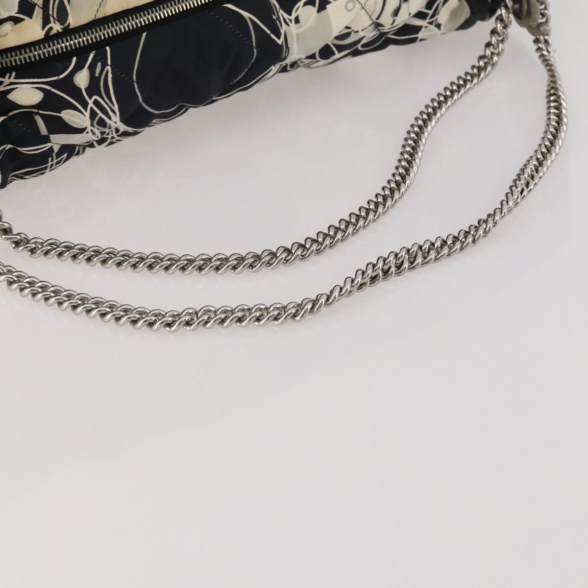 CHANEL Chain Tote Bag Nylon Black Silver CC Auth 203235A