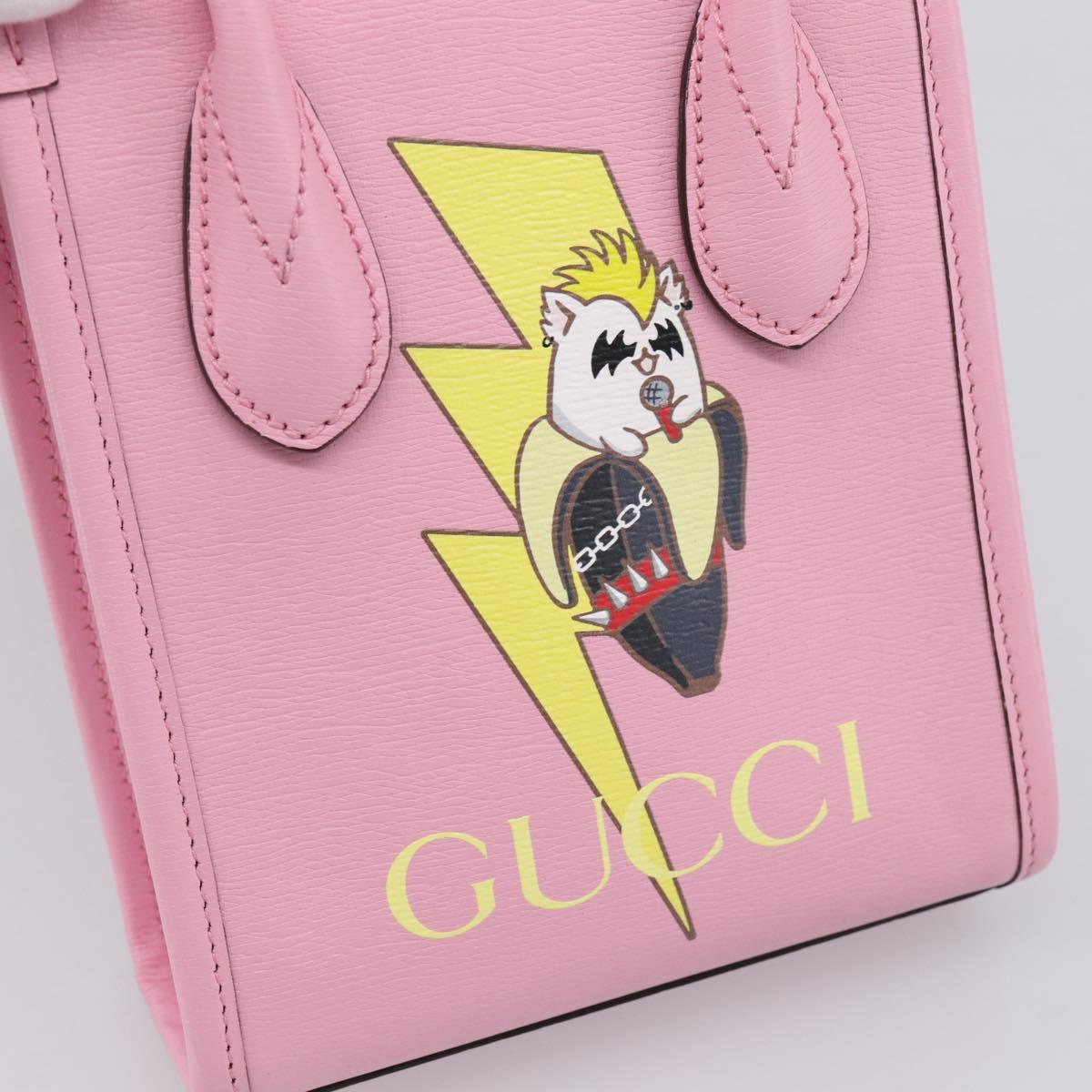 GUCCI Bananya Tote Bag Leather 2way Pink Gold 671623 Auth 203236M