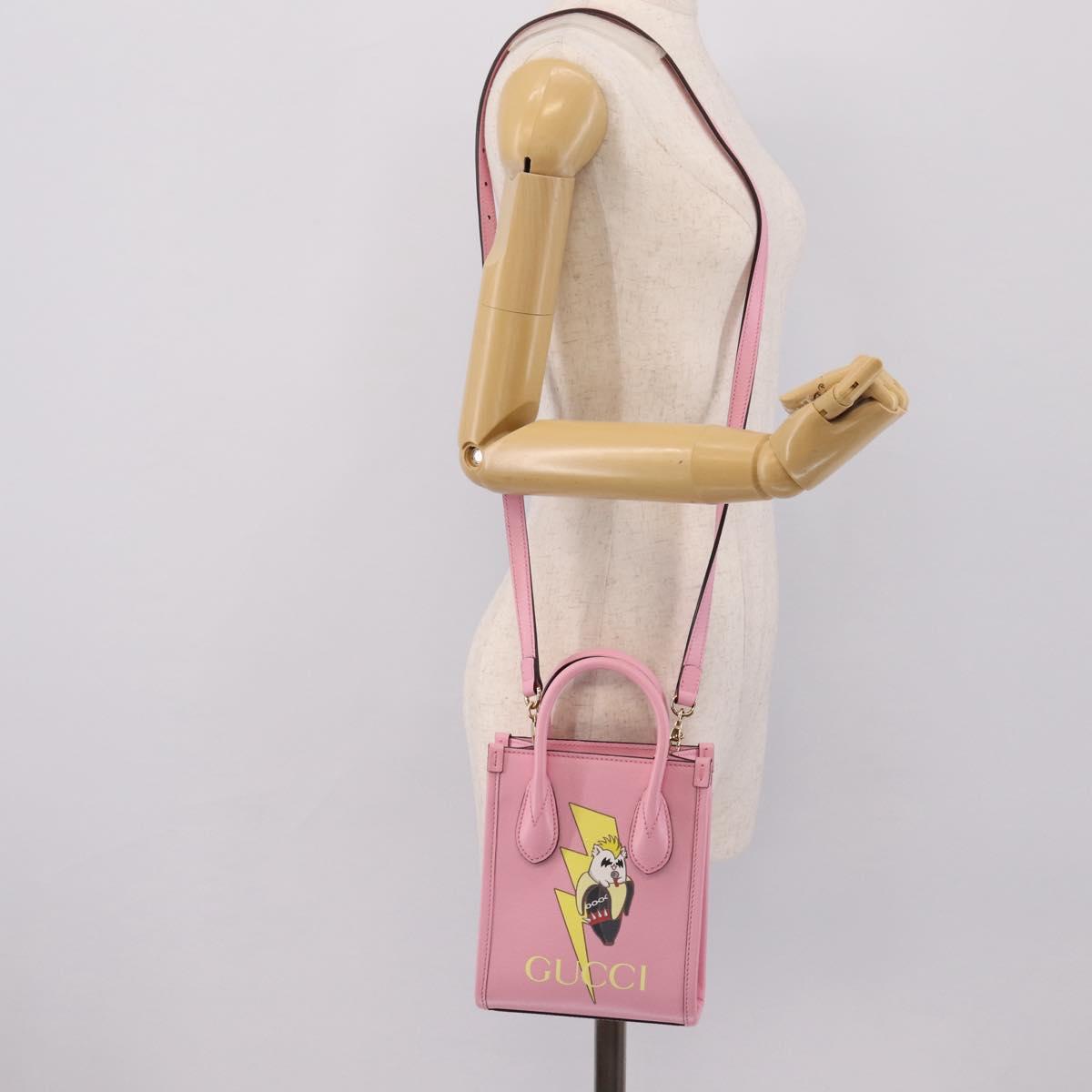 GUCCI Bananya Tote Bag Leather 2way Pink Gold 671623 Auth 203236M