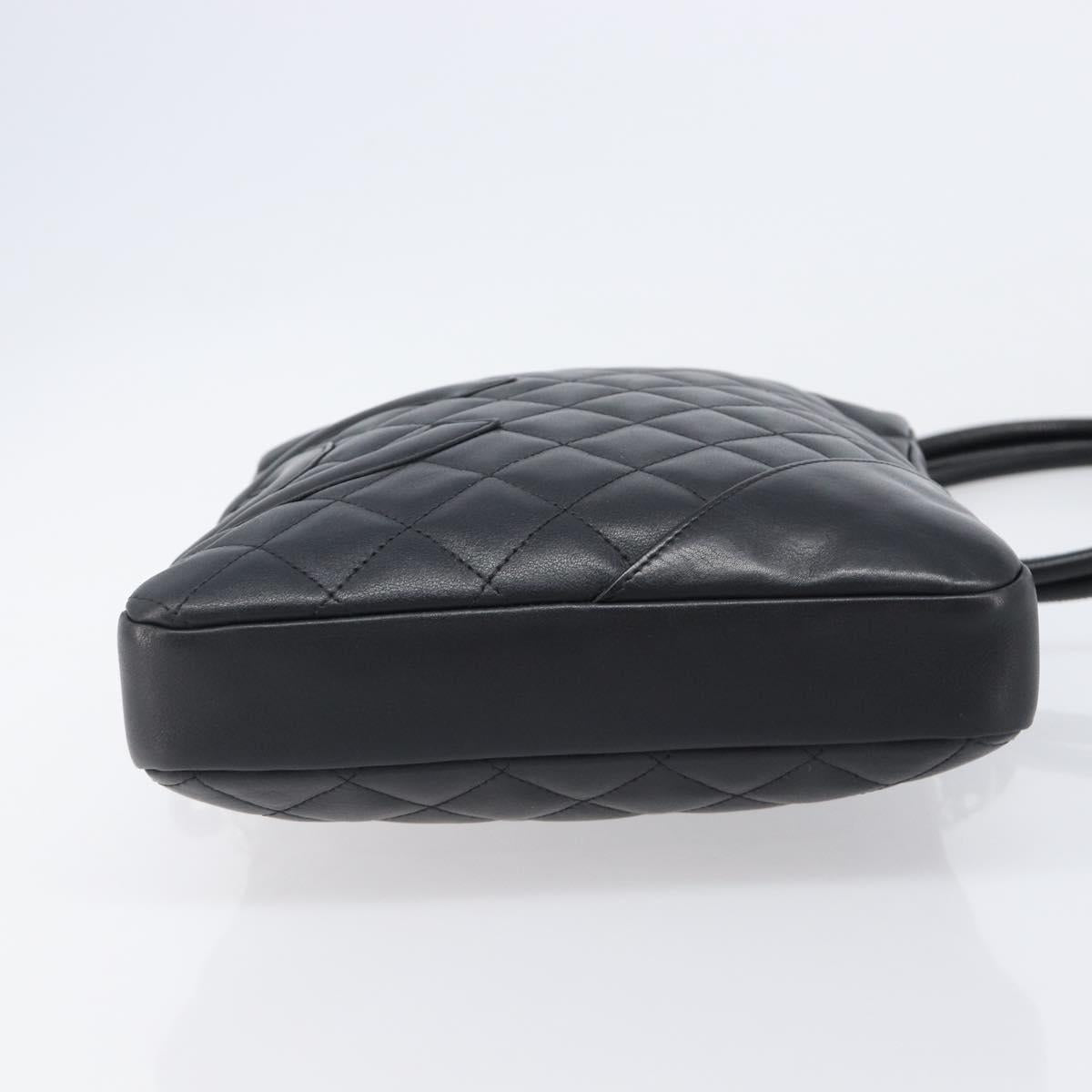 CHANEL Cambon Line Matelasse Shoulder Bag Leather Black Silver CC Auth 203237V
