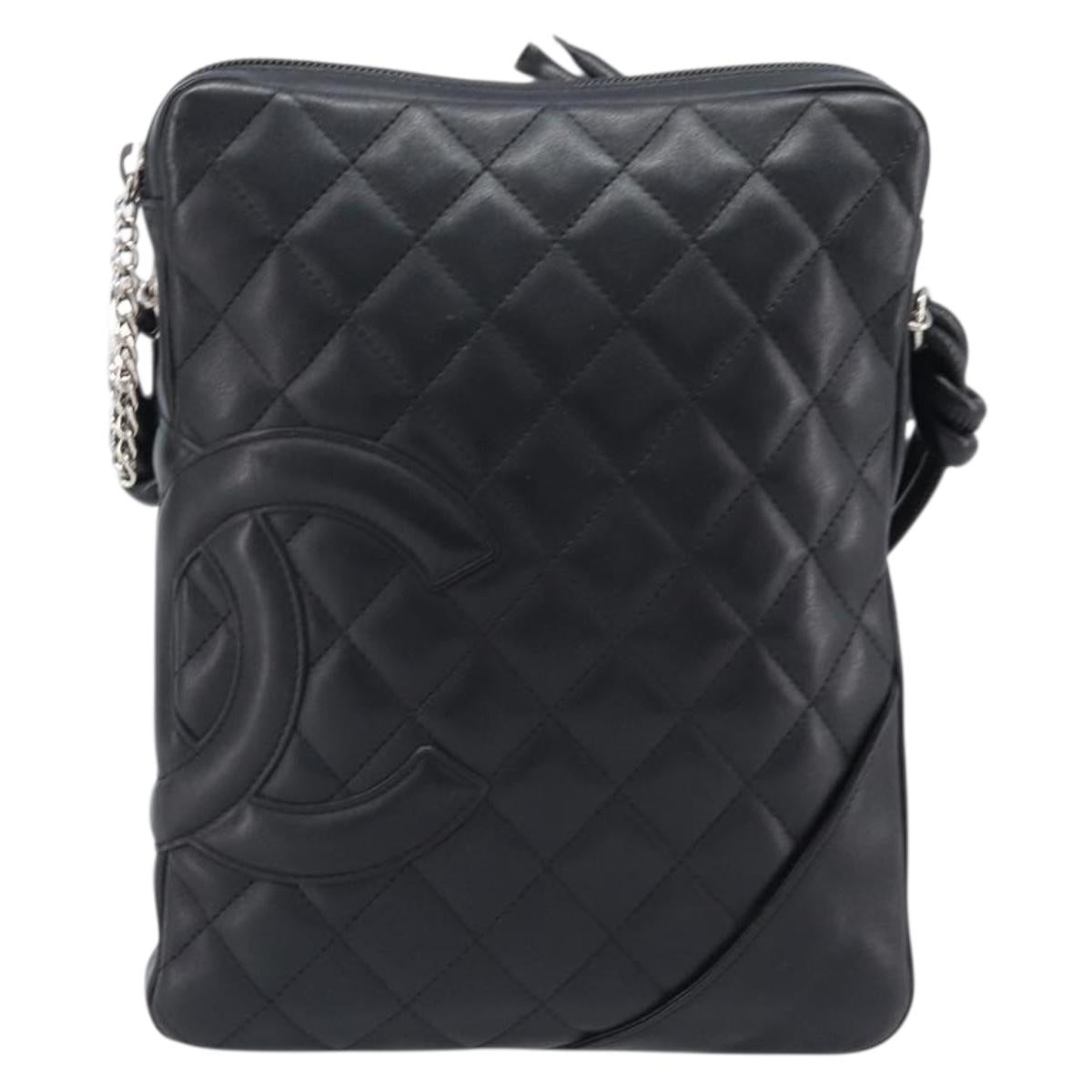 CHANEL Cambon Line Matelasse Shoulder Bag Leather Black Silver CC Auth 203237V