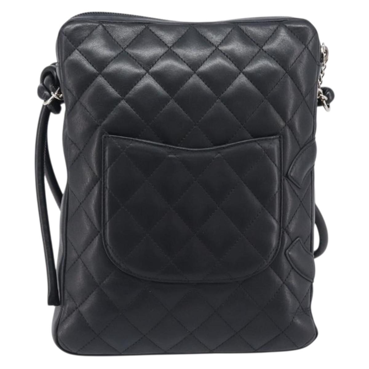 CHANEL Cambon Line Matelasse Shoulder Bag Leather Black Silver CC Auth 203237V