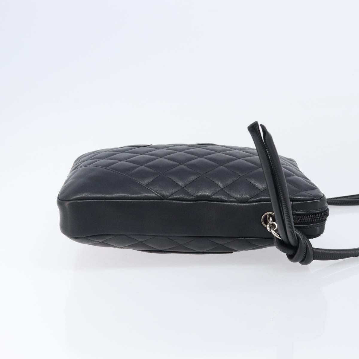CHANEL Cambon Line Matelasse Shoulder Bag Leather Black Silver CC Auth 203237V