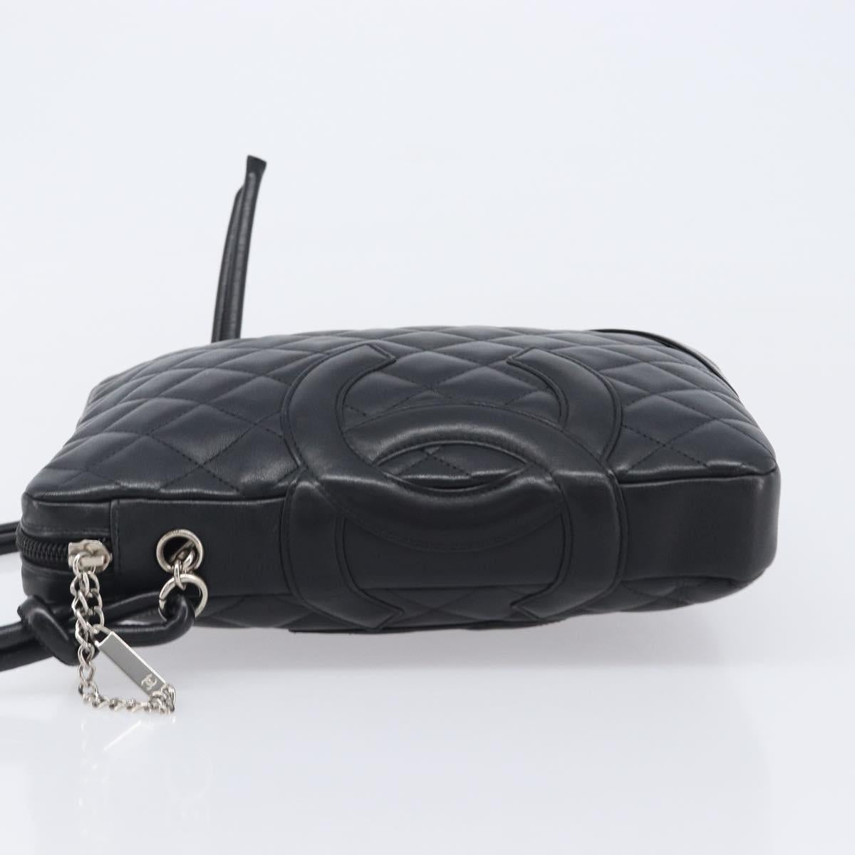 CHANEL Cambon Line Matelasse Shoulder Bag Leather Black Silver CC Auth 203237V