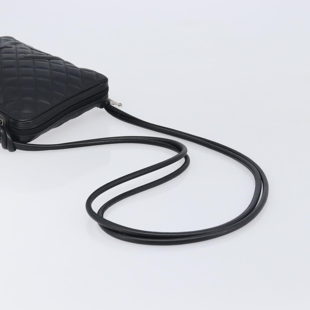 CHANEL Cambon Line Matelasse Shoulder Bag Leather Black Silver CC Auth 203237V