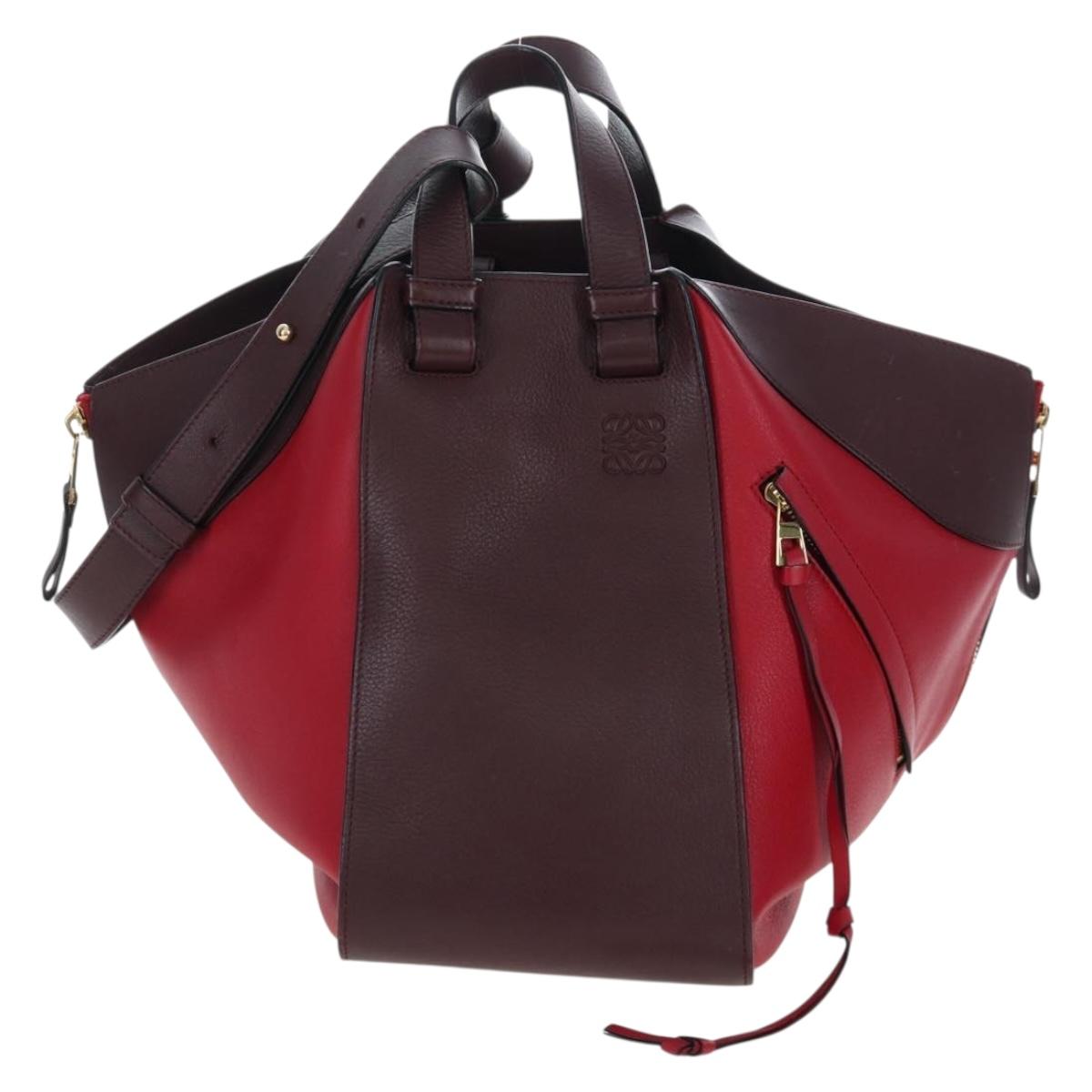 LOEWE Hammock Shoulder Bag Leather Red Gold Auth 203238M