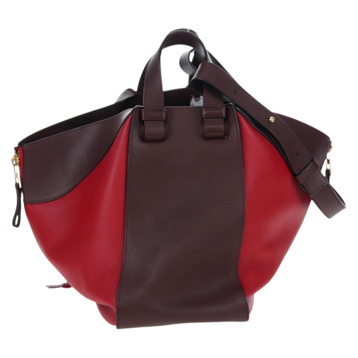 LOEWE Hammock Shoulder Bag Leather Red Gold Auth 203238M