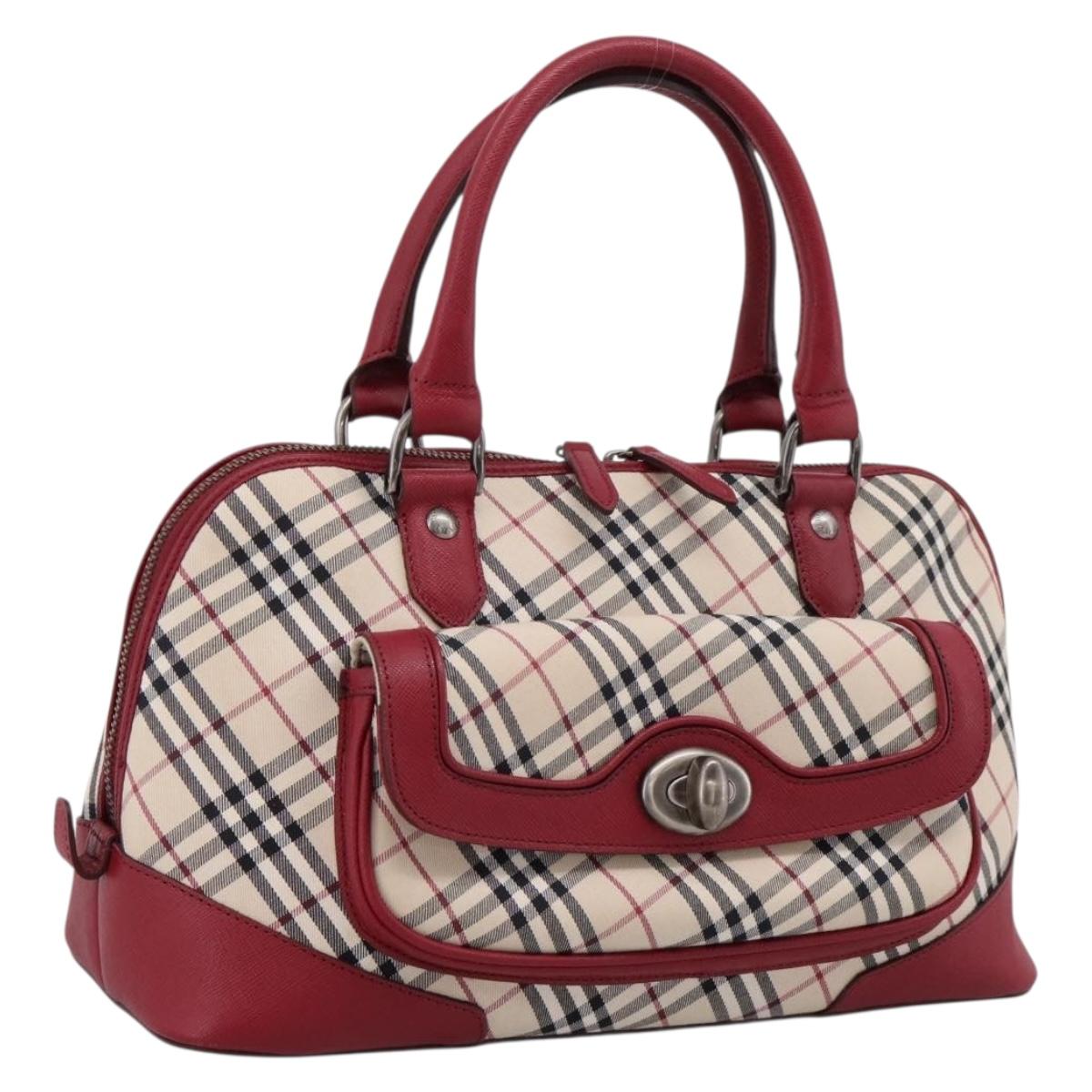 BURBERRY Nova Check Hand Bag Canvas Beige Silver Auth 203239A