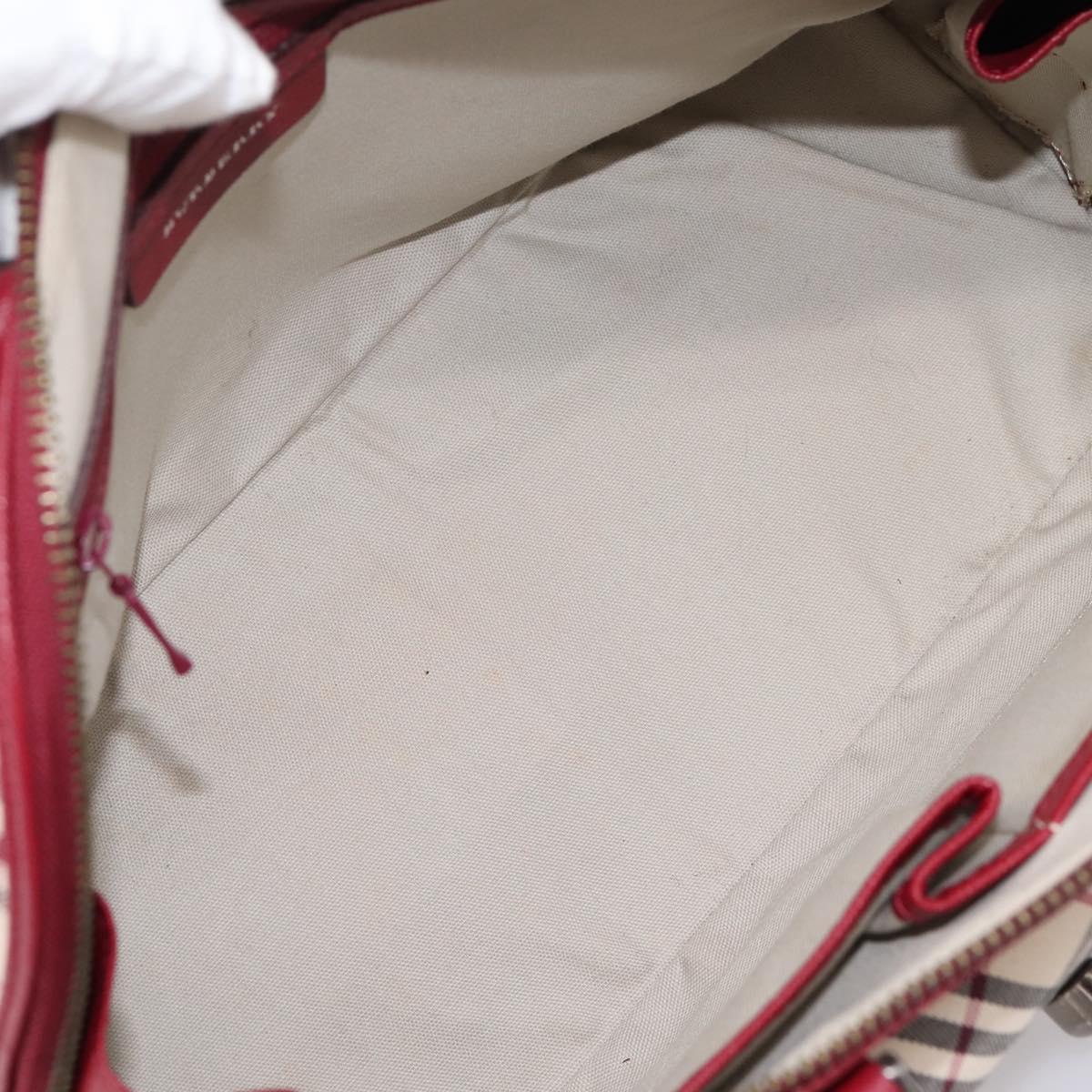 BURBERRY Nova Check Hand Bag Canvas Beige Silver Auth 203239A