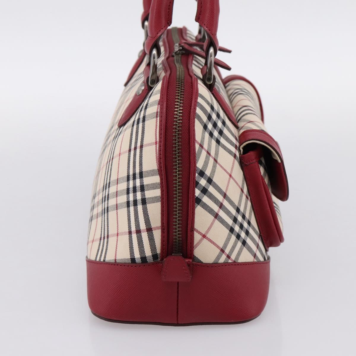 BURBERRY Nova Check Hand Bag Canvas Beige Silver Auth 203239A