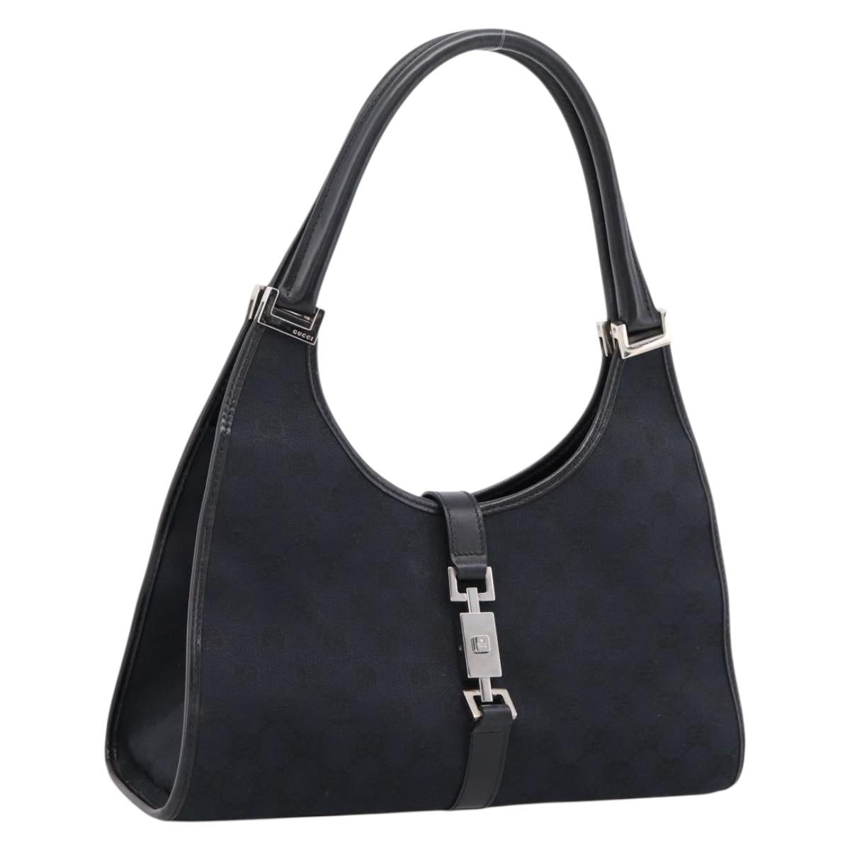 GUCCI GG Canvas Jackie Hand Bag Black Silver 002 1067 Auth 203240V