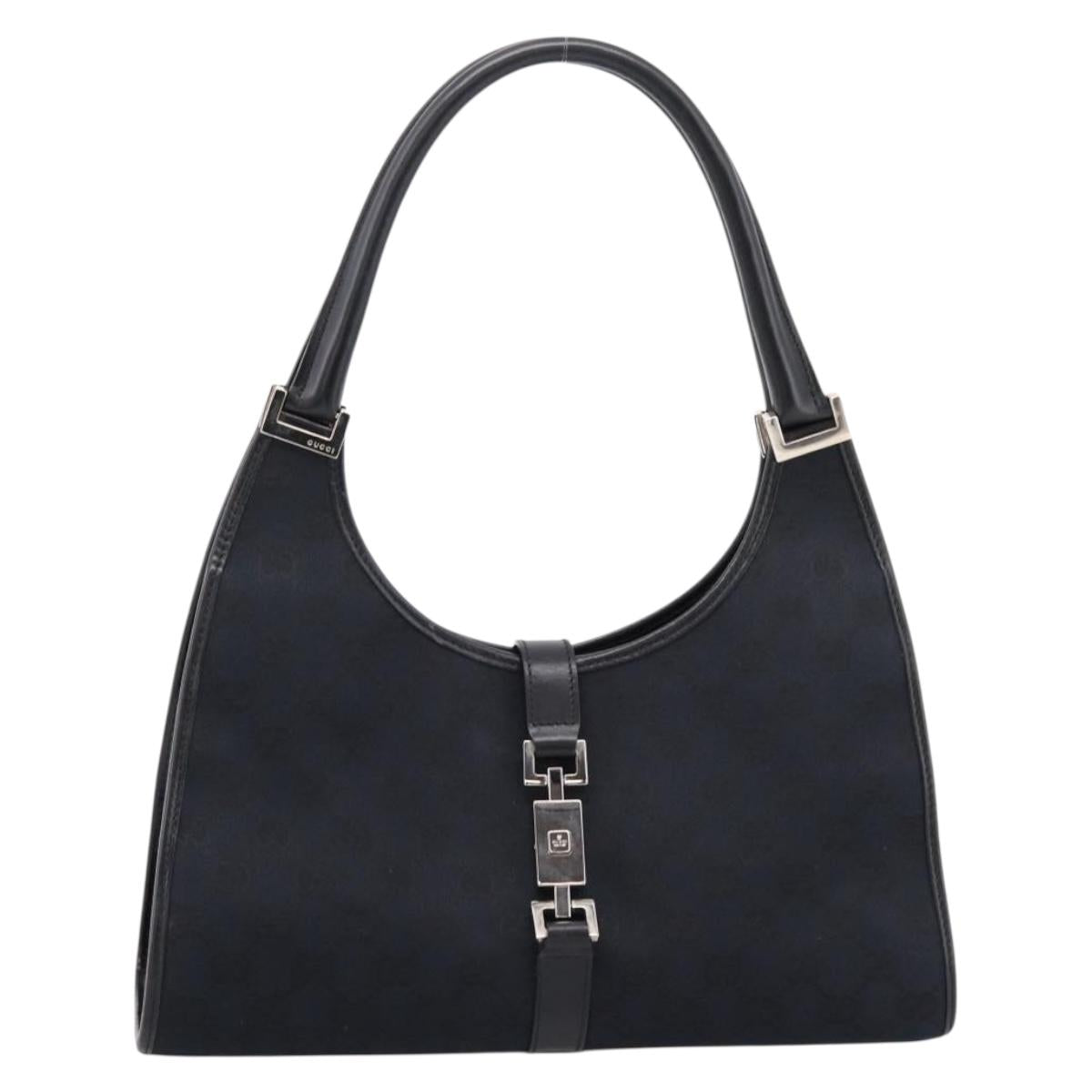 GUCCI GG Canvas Jackie Hand Bag Black Silver 002 1067 Auth 203240V