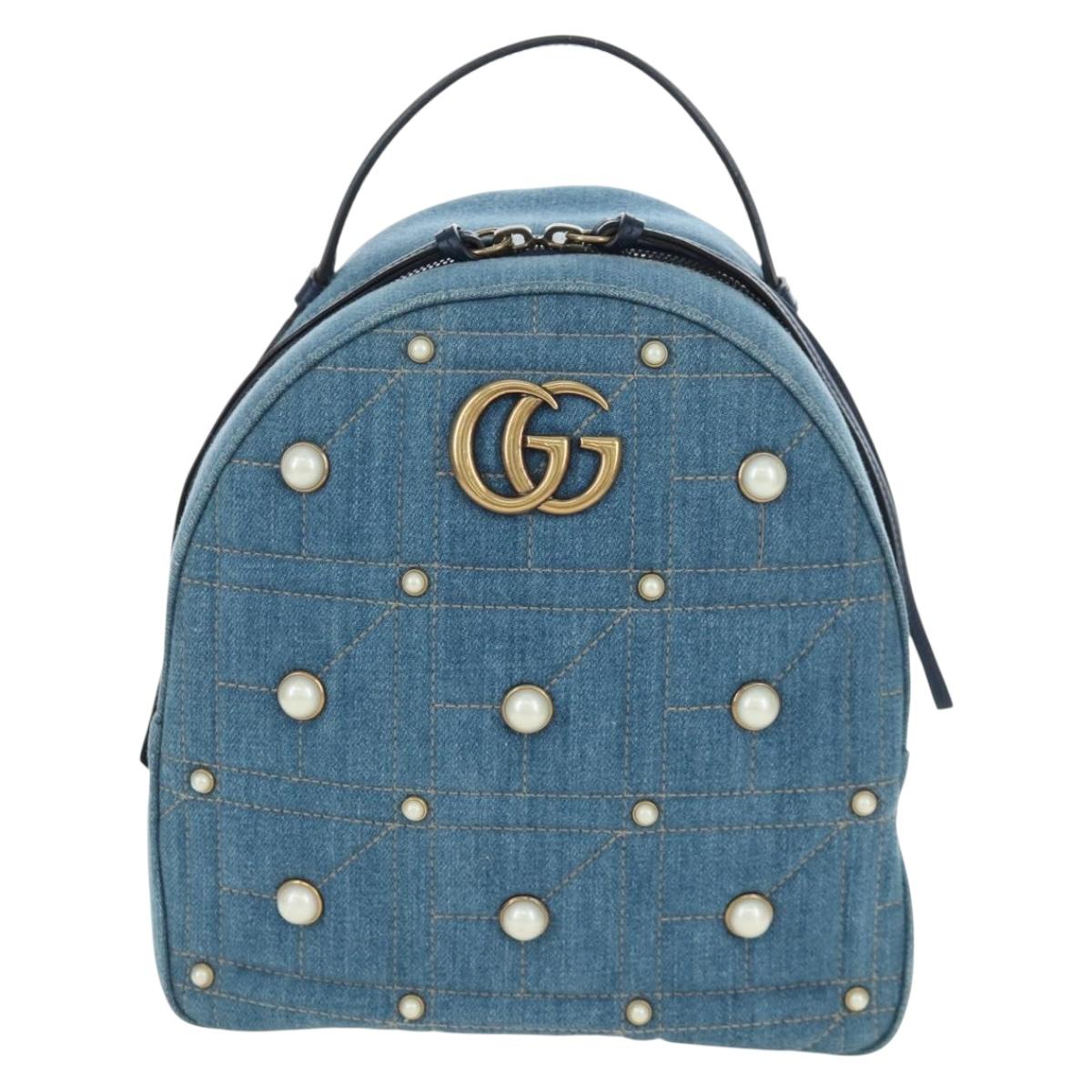 GUCCI GG Marmont Backpack Denim Blue Gold 476671 Auth 203241M